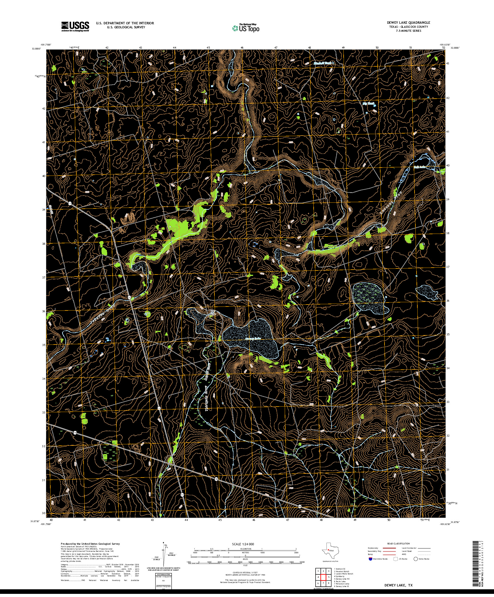 US TOPO 7.5-MINUTE MAP FOR DEWEY LAKE, TX