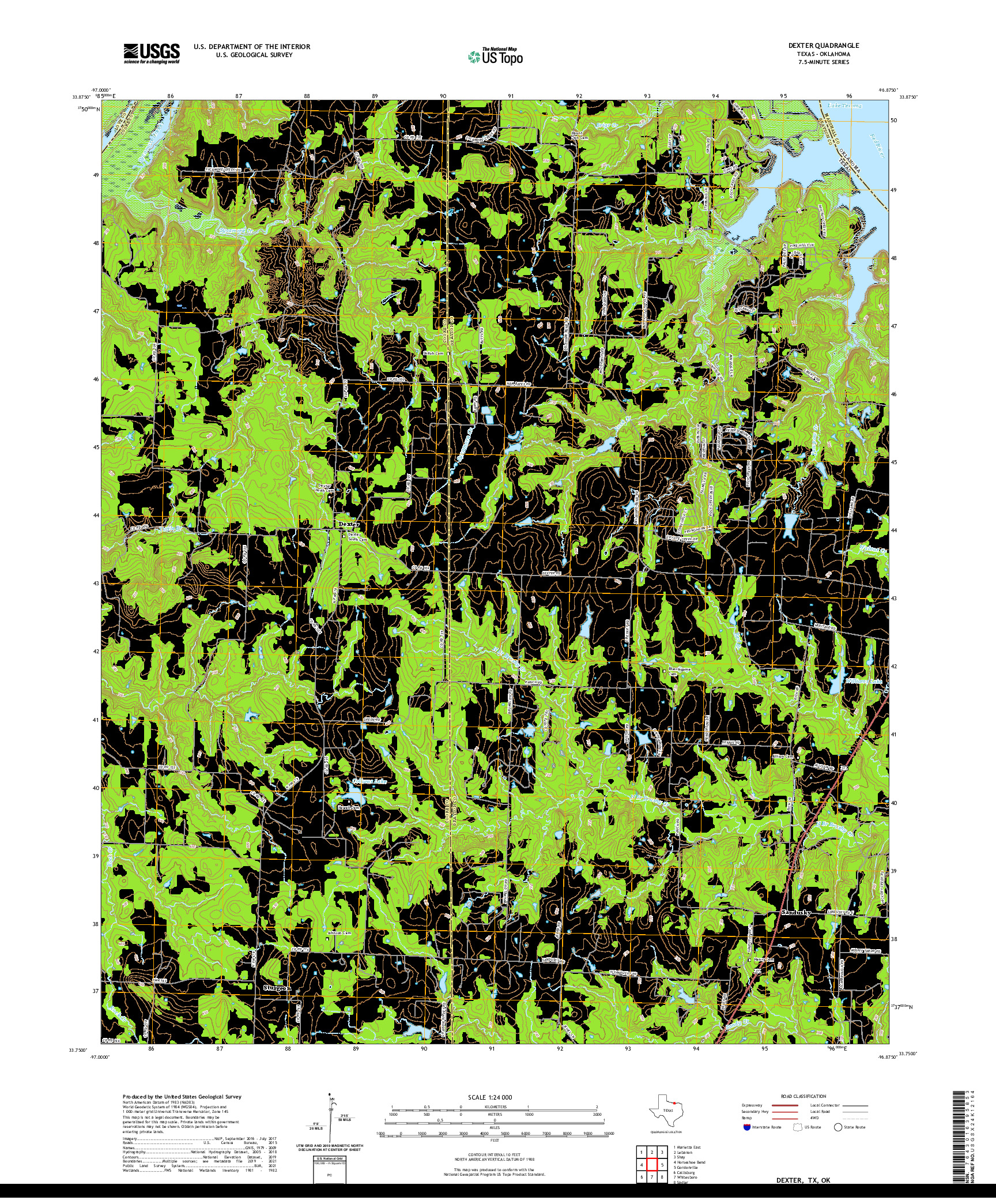 US TOPO 7.5-MINUTE MAP FOR DEXTER, TX,OK