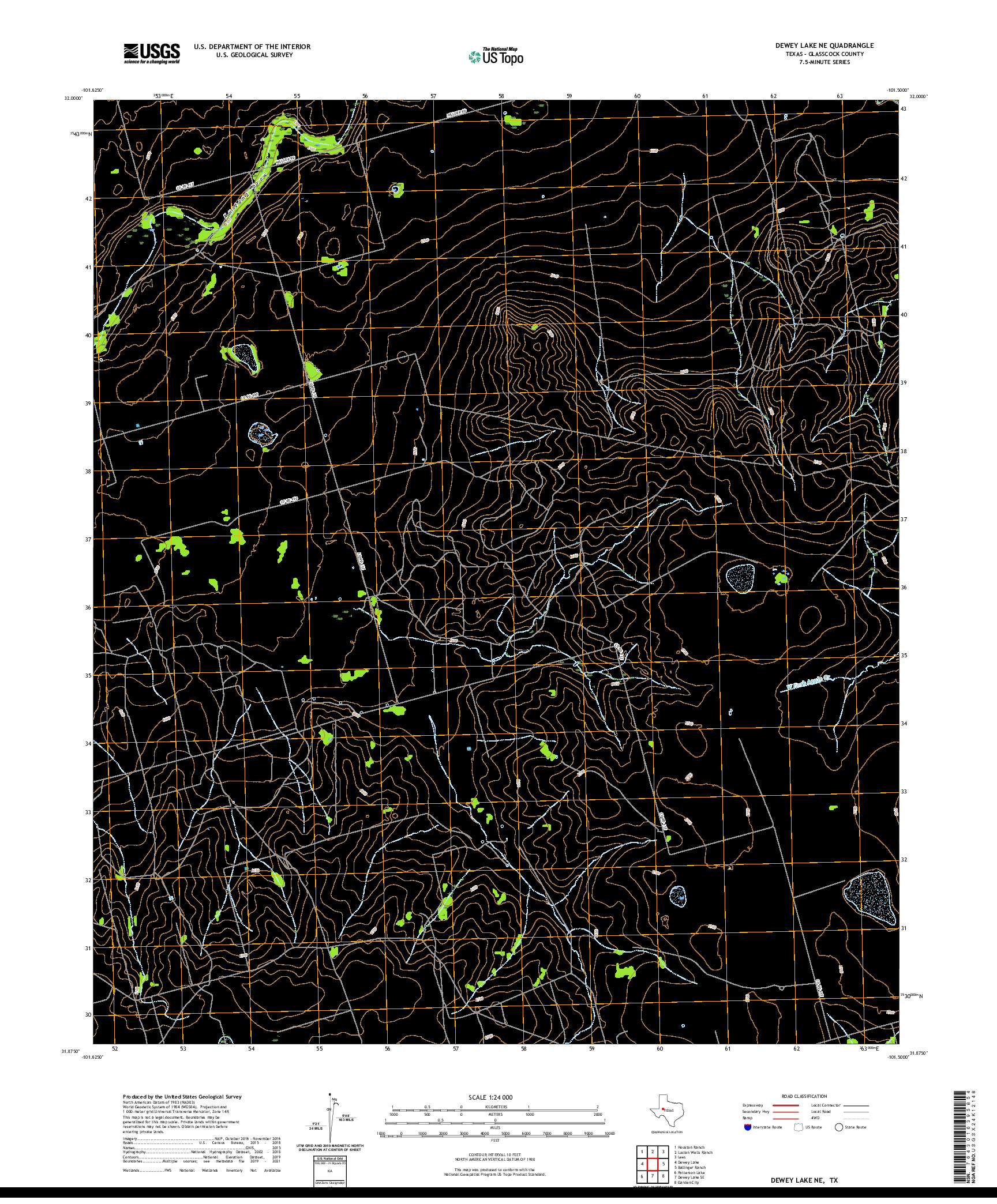 US TOPO 7.5-MINUTE MAP FOR DEWEY LAKE NE, TX