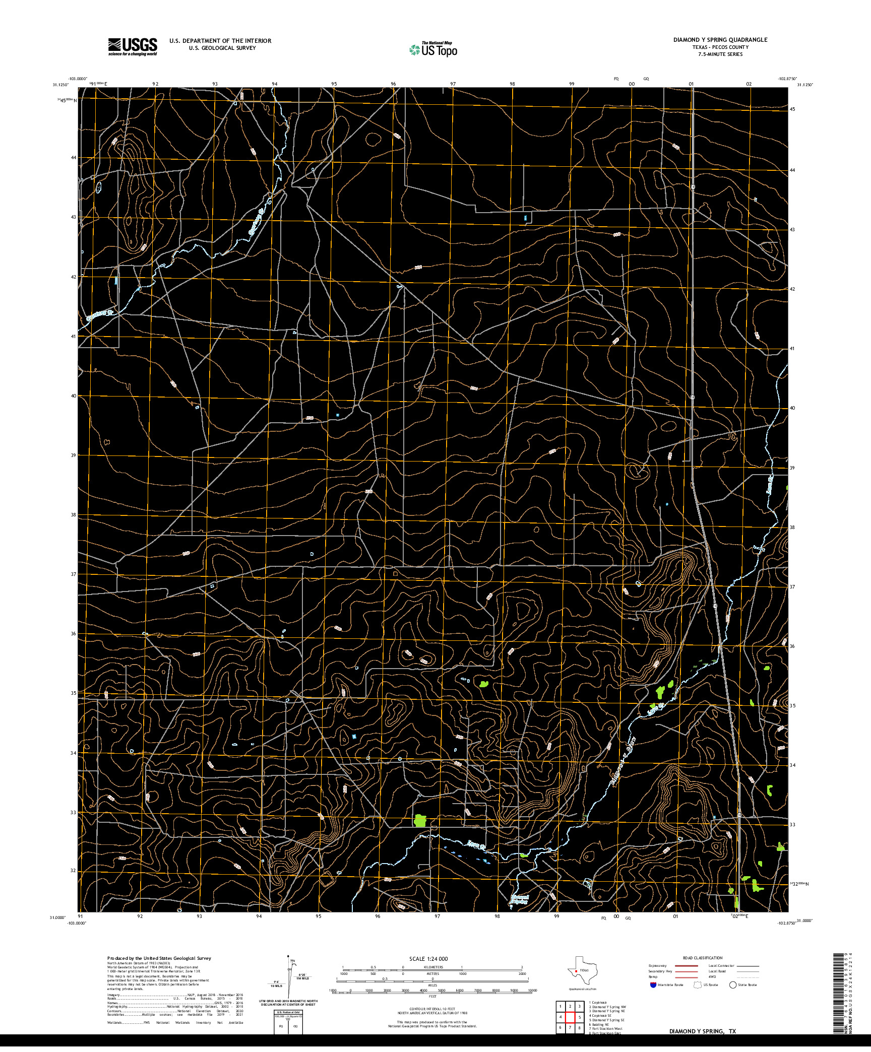 US TOPO 7.5-MINUTE MAP FOR DIAMOND Y SPRING, TX