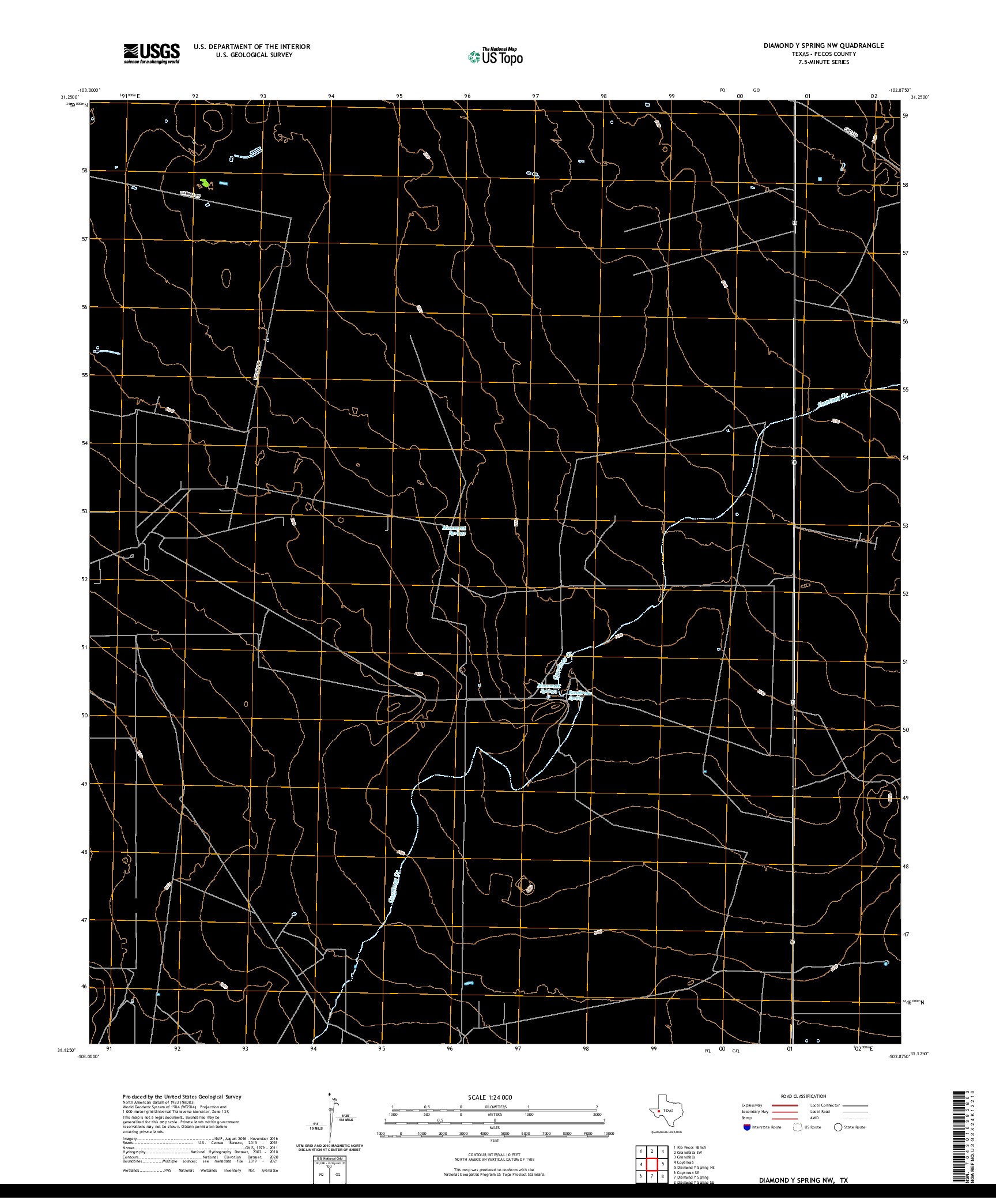 US TOPO 7.5-MINUTE MAP FOR DIAMOND Y SPRING NW, TX