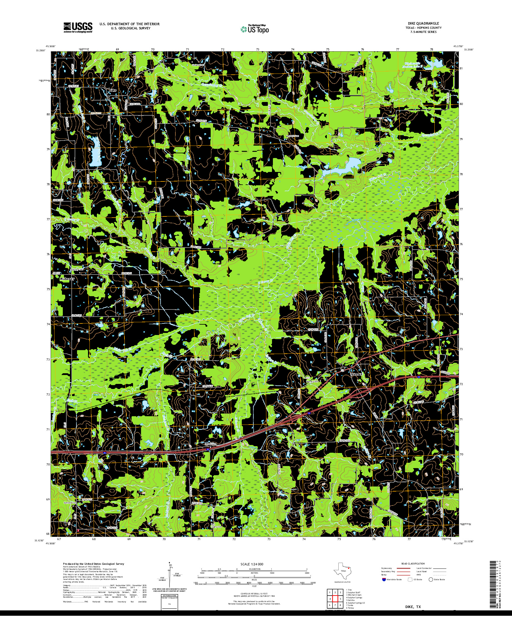 US TOPO 7.5-MINUTE MAP FOR DIKE, TX