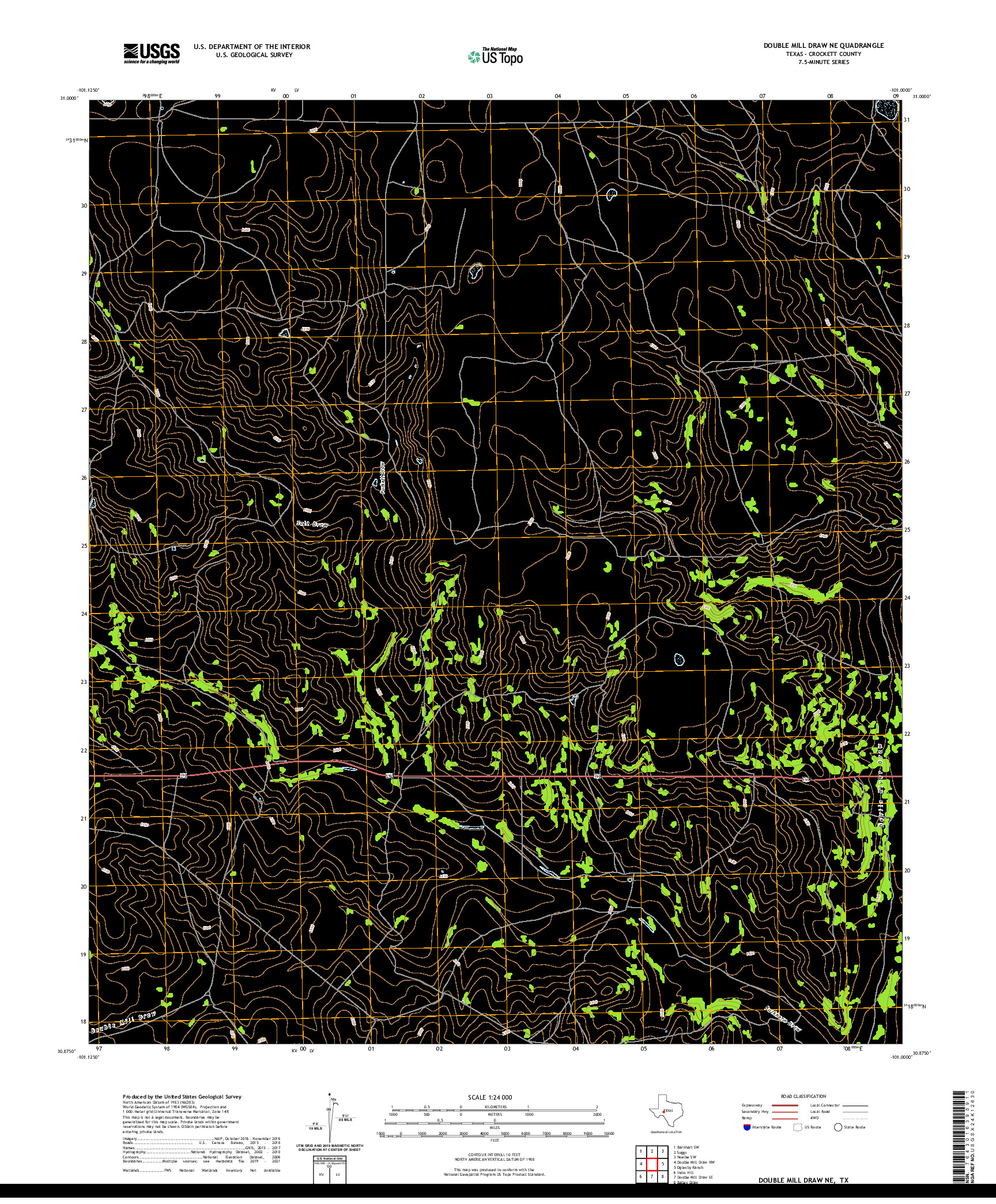 US TOPO 7.5-MINUTE MAP FOR DOUBLE MILL DRAW NE, TX