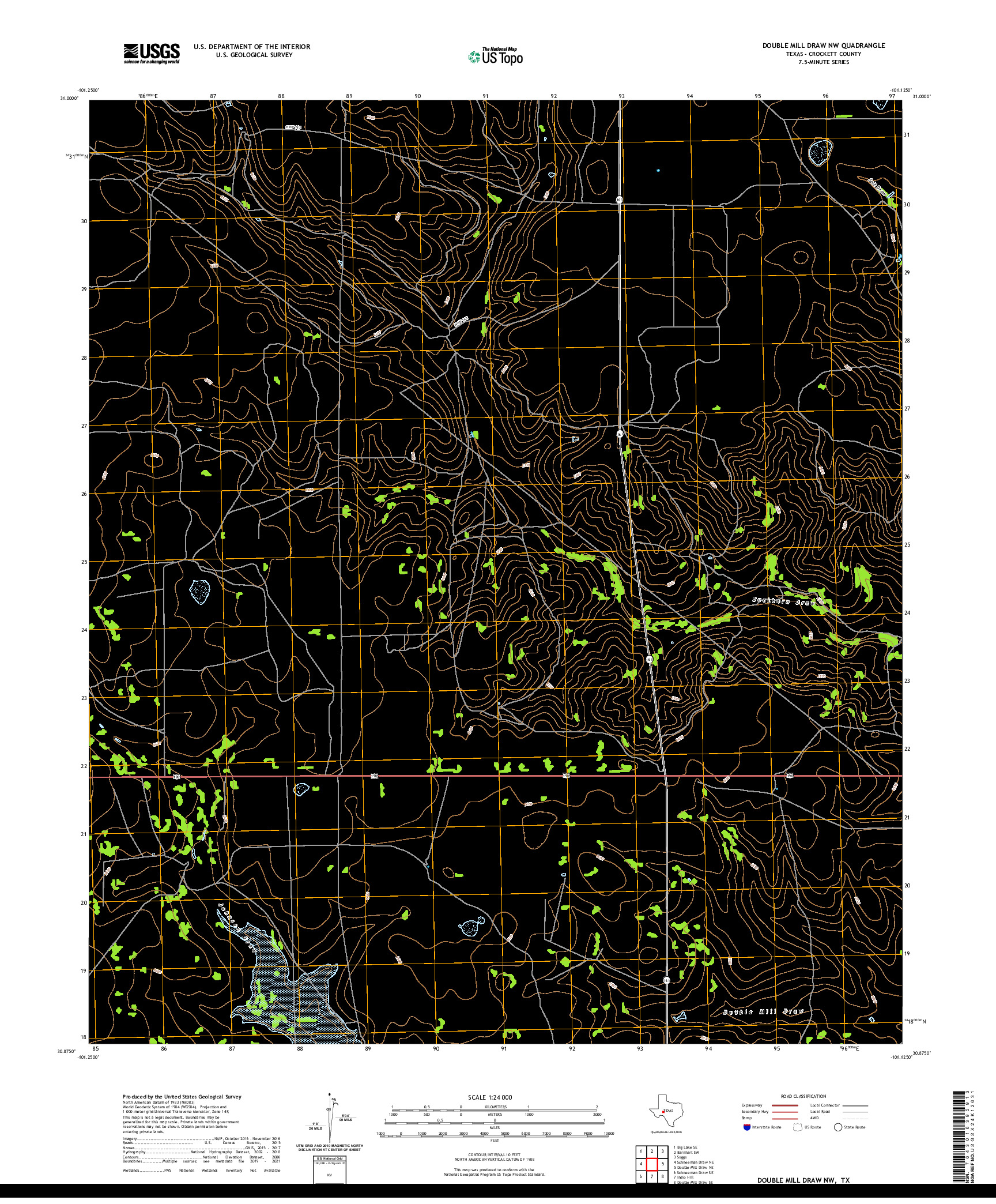 US TOPO 7.5-MINUTE MAP FOR DOUBLE MILL DRAW NW, TX