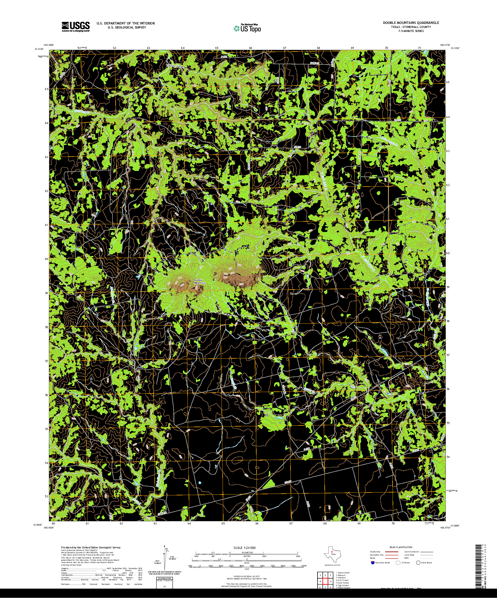 US TOPO 7.5-MINUTE MAP FOR DOUBLE MOUNTAINS, TX