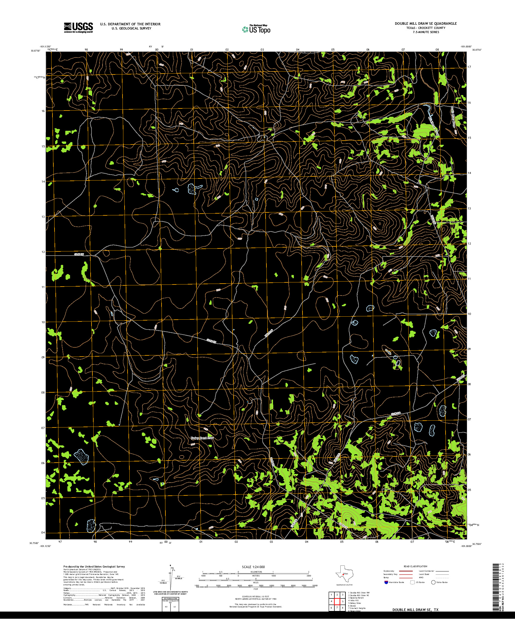 US TOPO 7.5-MINUTE MAP FOR DOUBLE MILL DRAW SE, TX