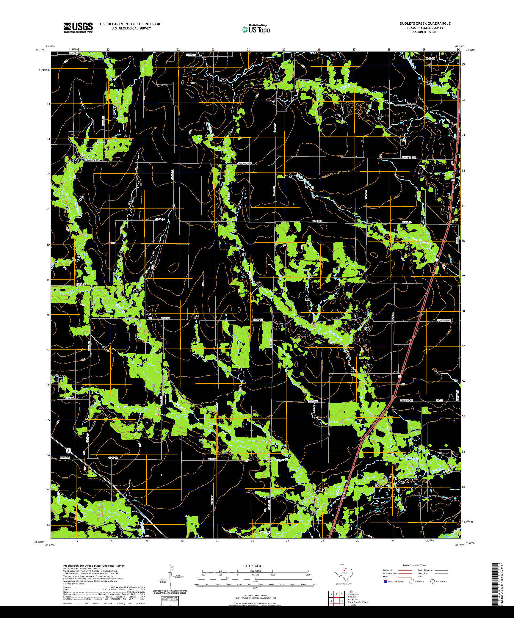 US TOPO 7.5-MINUTE MAP FOR DUDLEYS CREEK, TX