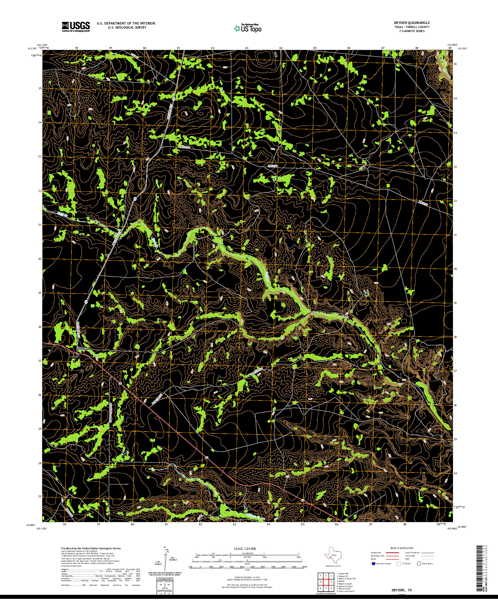 US TOPO 7.5-MINUTE MAP FOR DRYDEN, TX