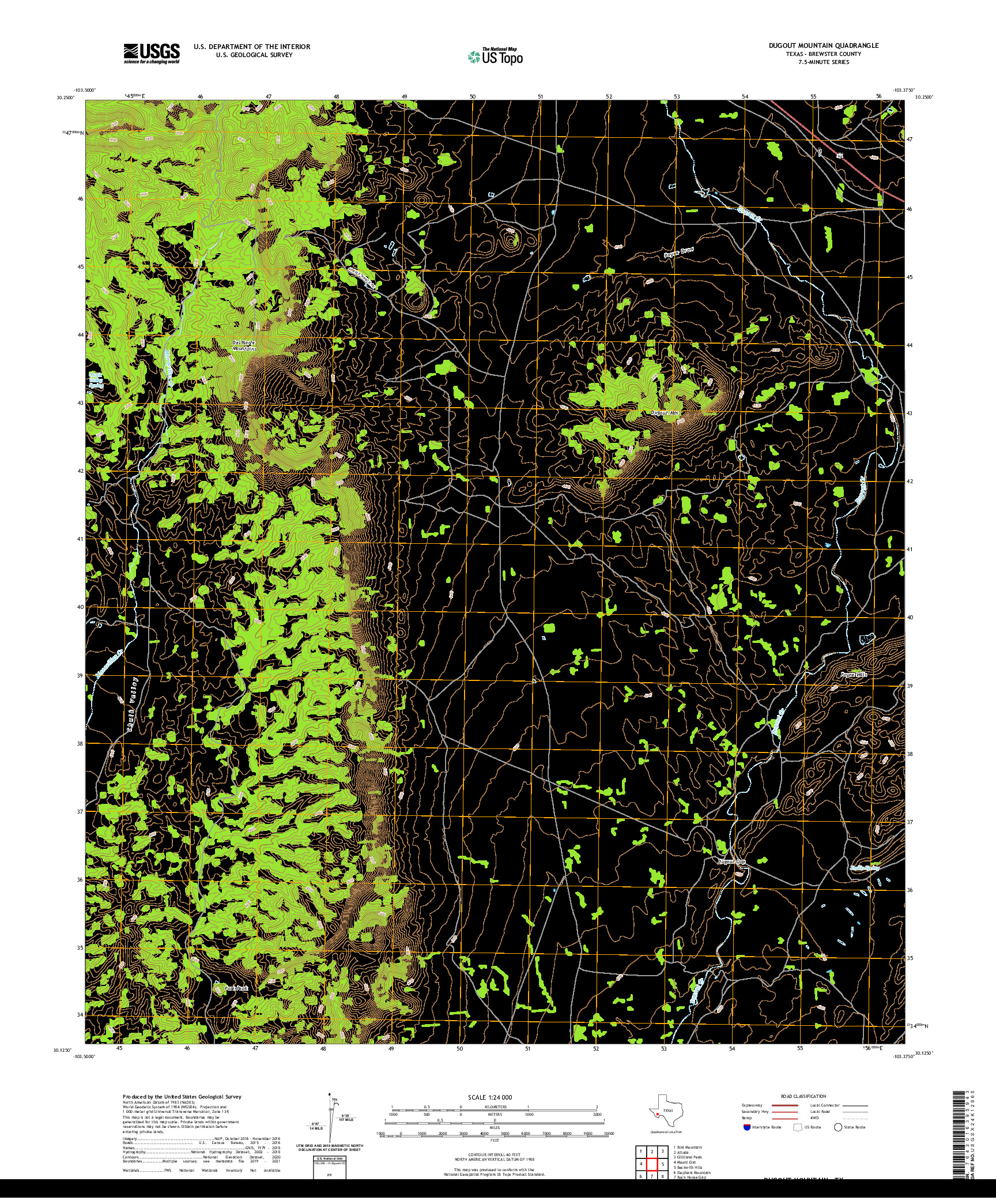 US TOPO 7.5-MINUTE MAP FOR DUGOUT MOUNTAIN, TX