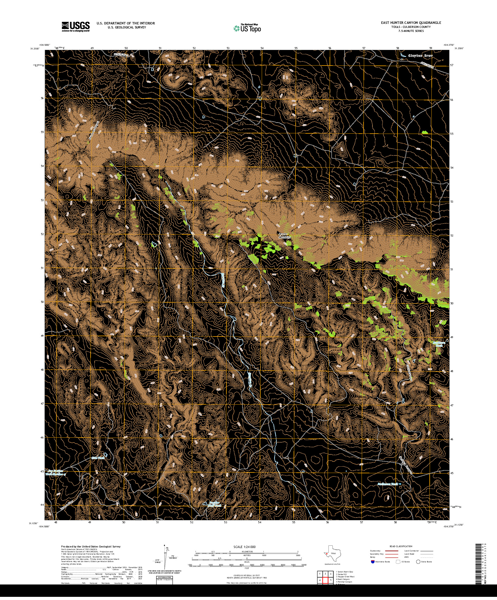 US TOPO 7.5-MINUTE MAP FOR EAST HUNTER CANYON, TX