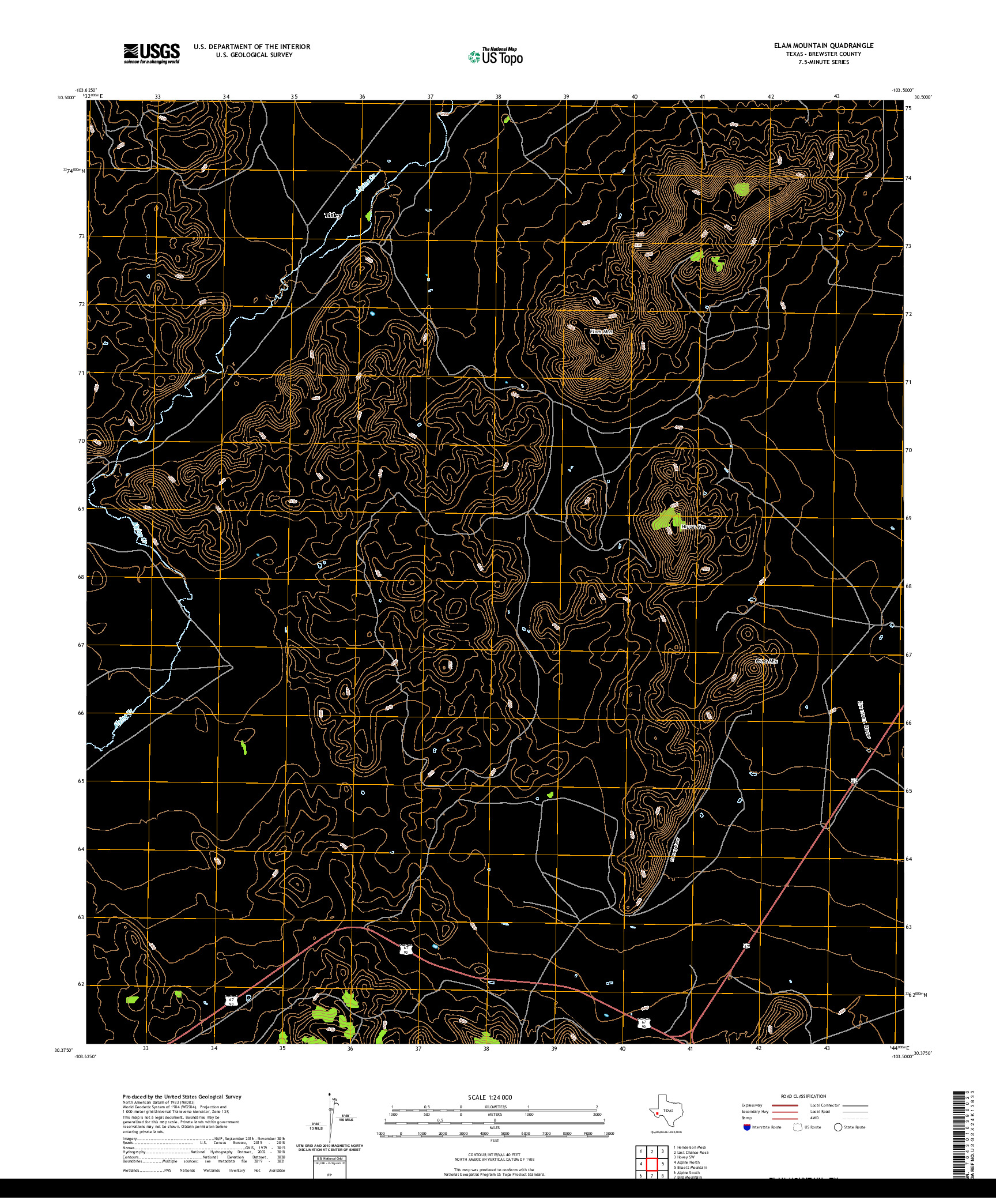 US TOPO 7.5-MINUTE MAP FOR ELAM MOUNTAIN, TX