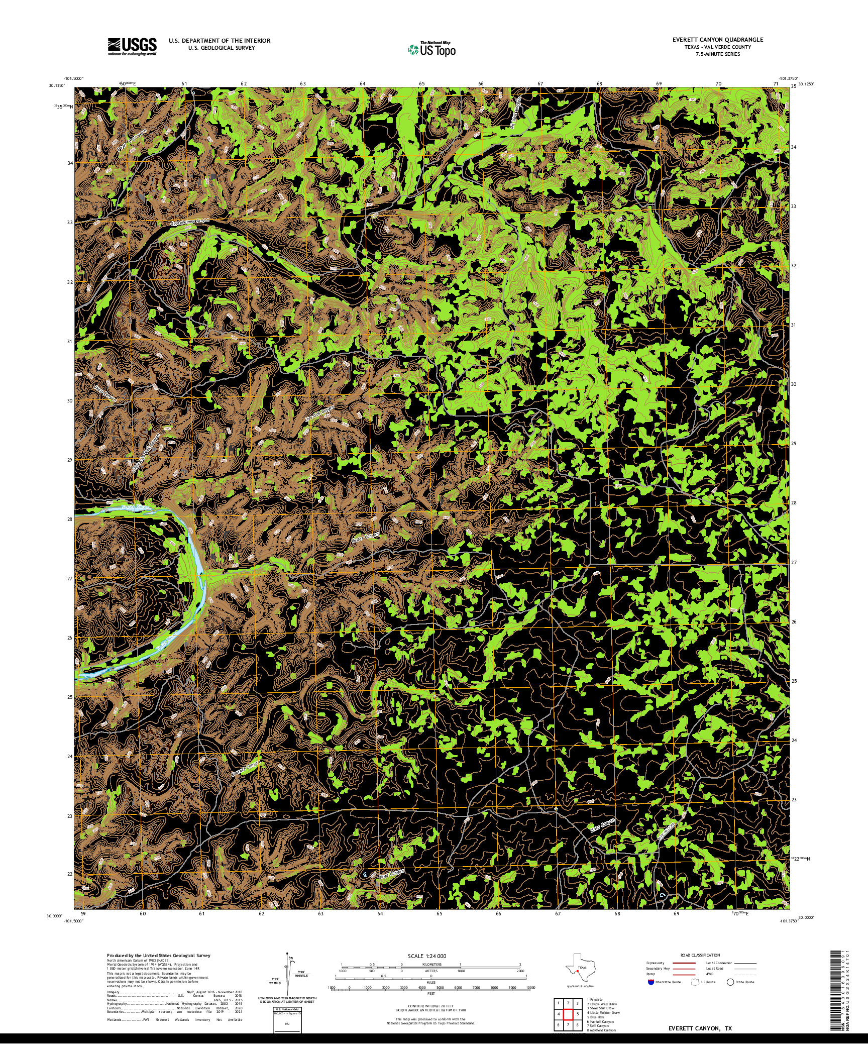 US TOPO 7.5-MINUTE MAP FOR EVERETT CANYON, TX