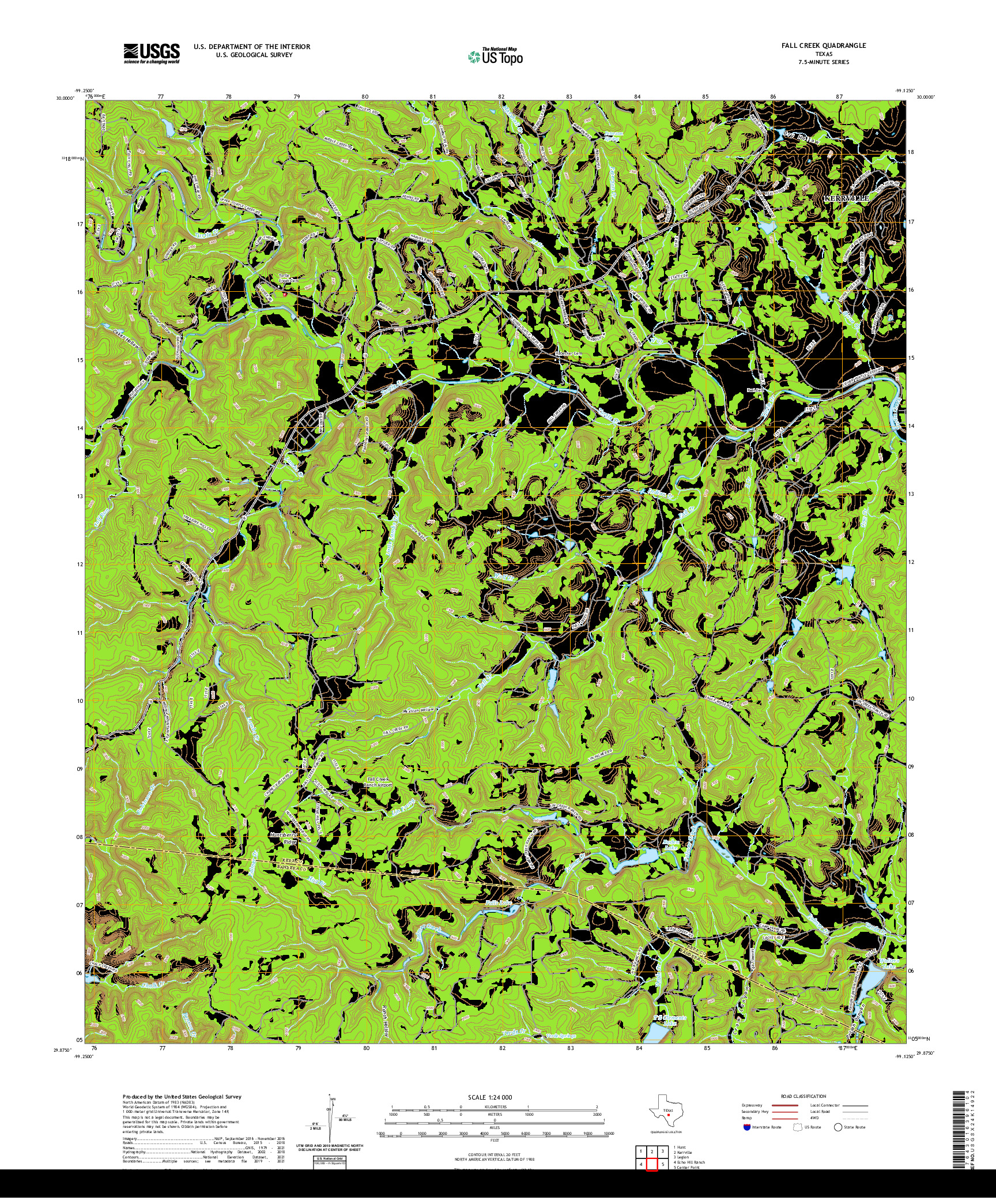 US TOPO 7.5-MINUTE MAP FOR FALL CREEK, TX