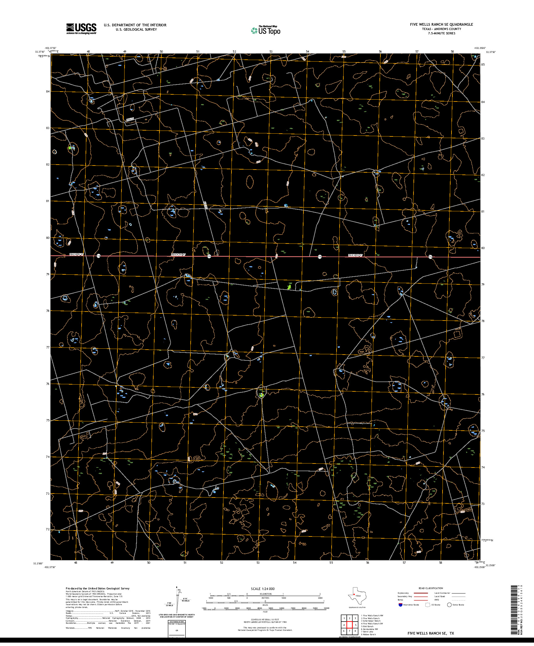 US TOPO 7.5-MINUTE MAP FOR FIVE WELLS RANCH SE, TX