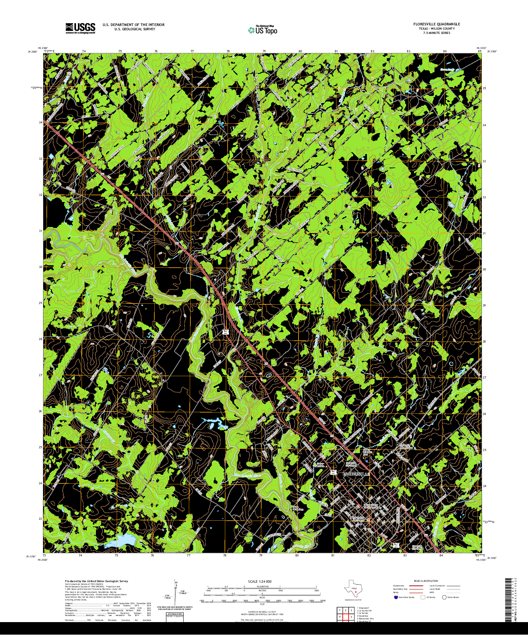 US TOPO 7.5-MINUTE MAP FOR FLORESVILLE, TX