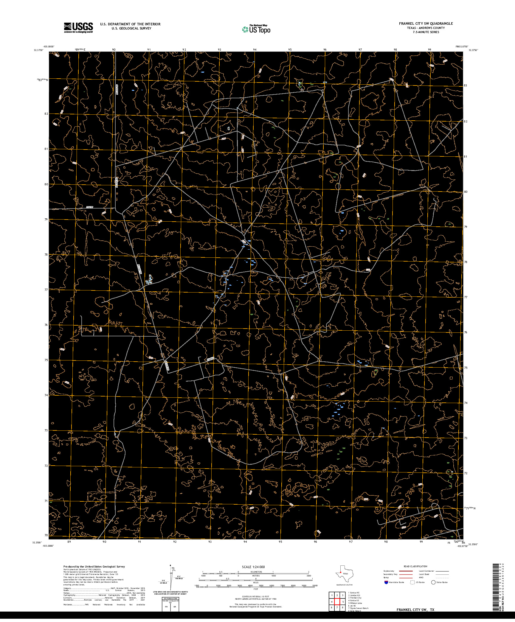 US TOPO 7.5-MINUTE MAP FOR FRANKEL CITY SW, TX