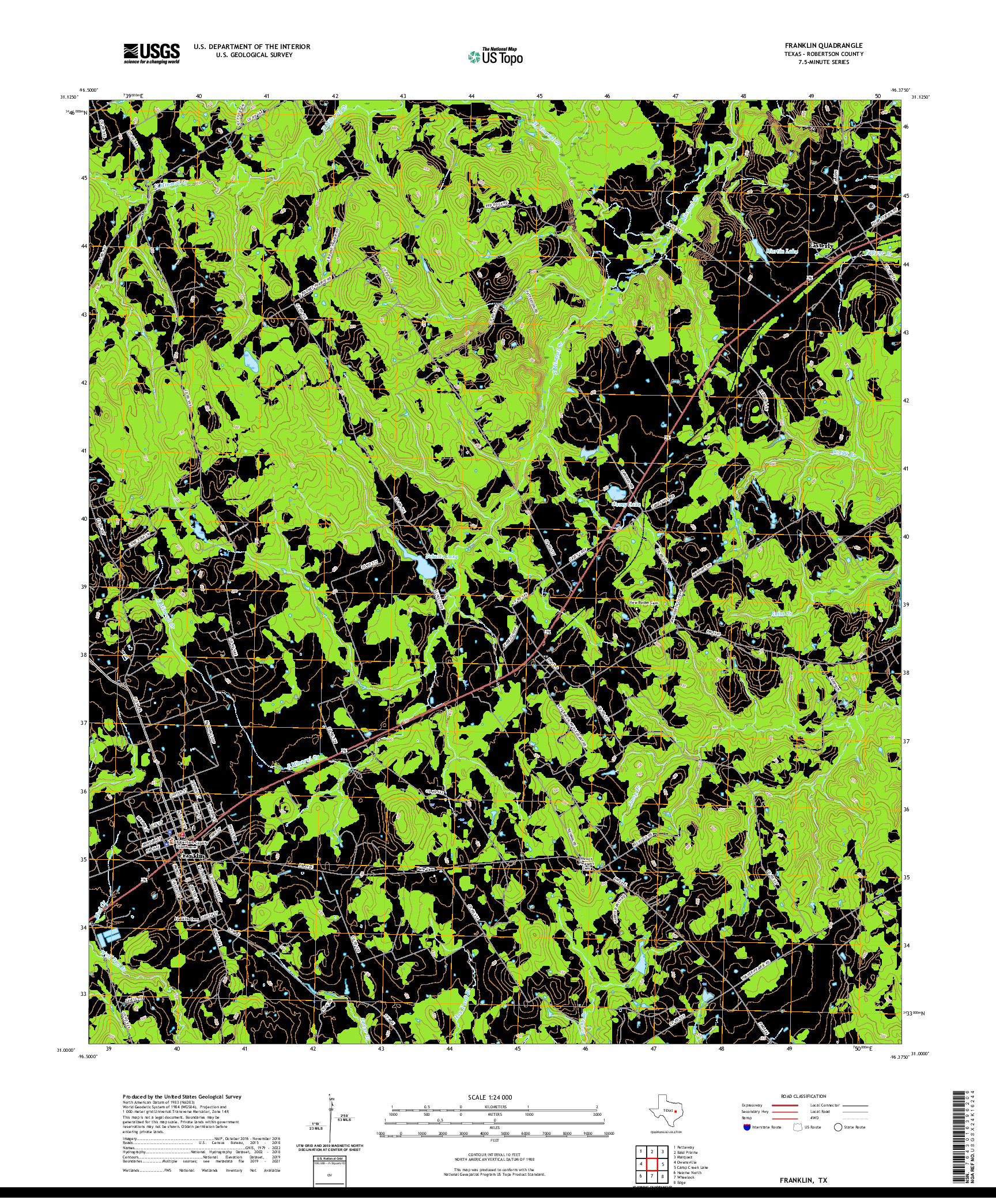 US TOPO 7.5-MINUTE MAP FOR FRANKLIN, TX