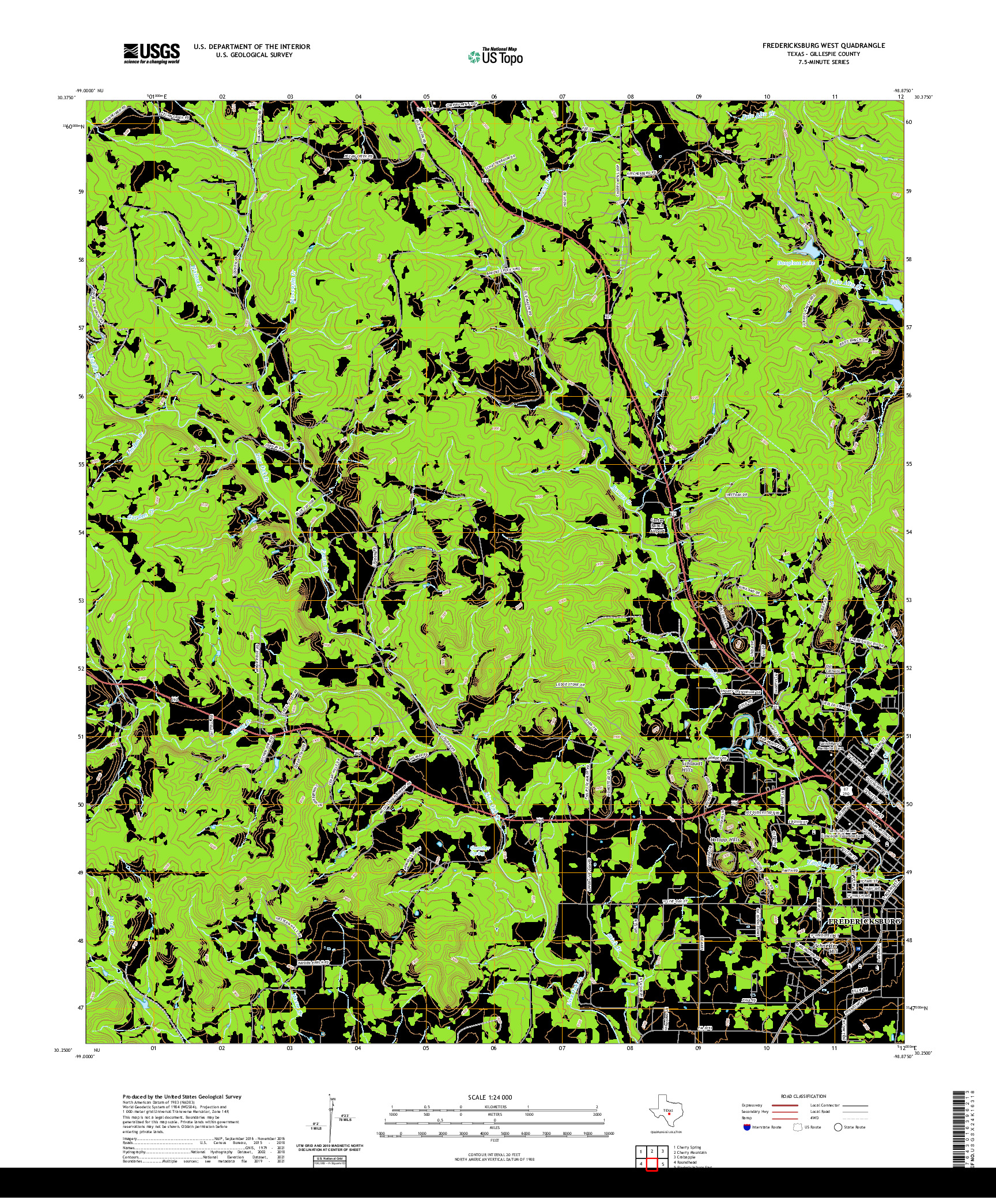 US TOPO 7.5-MINUTE MAP FOR FREDERICKSBURG WEST, TX