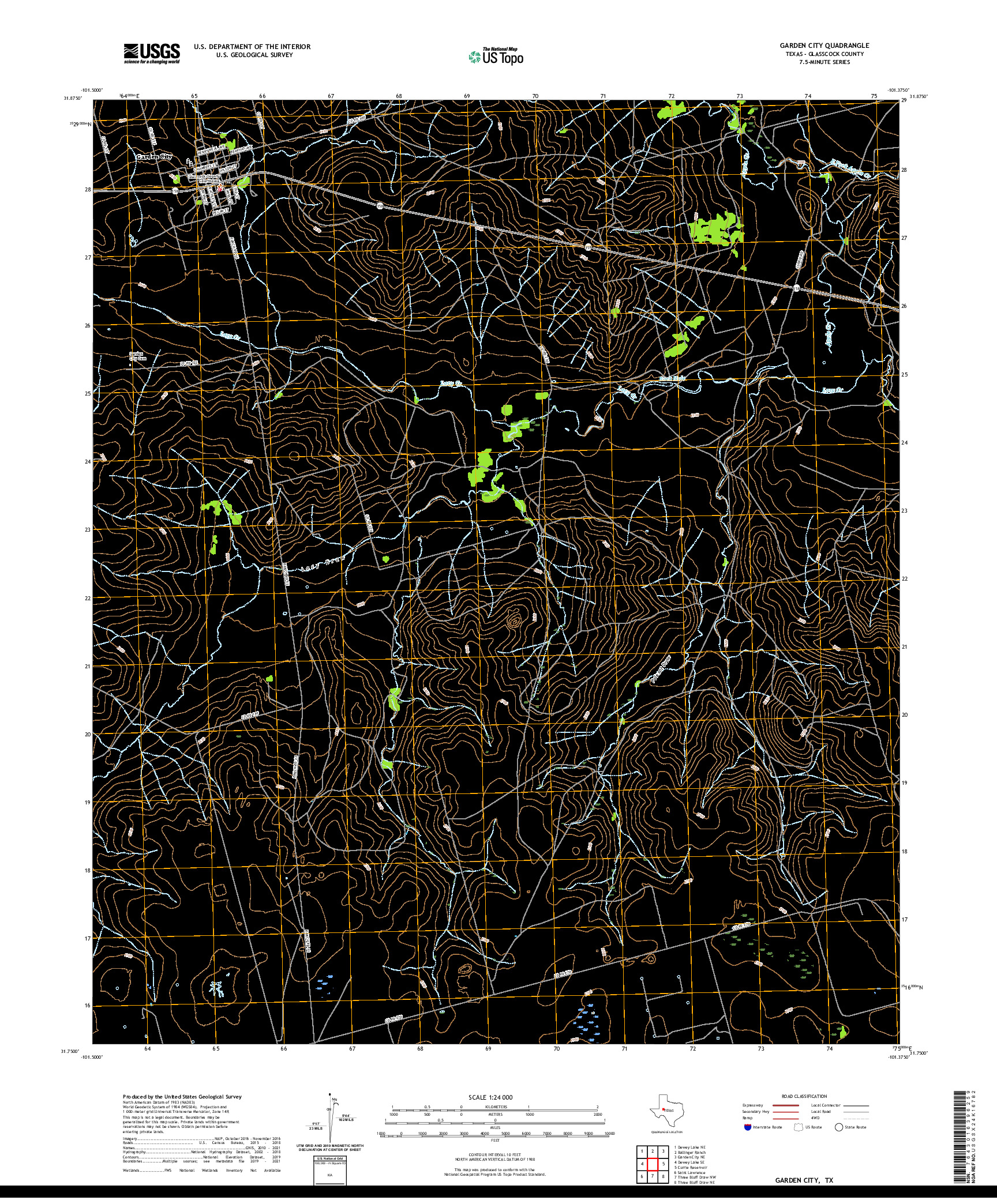 US TOPO 7.5-MINUTE MAP FOR GARDEN CITY, TX