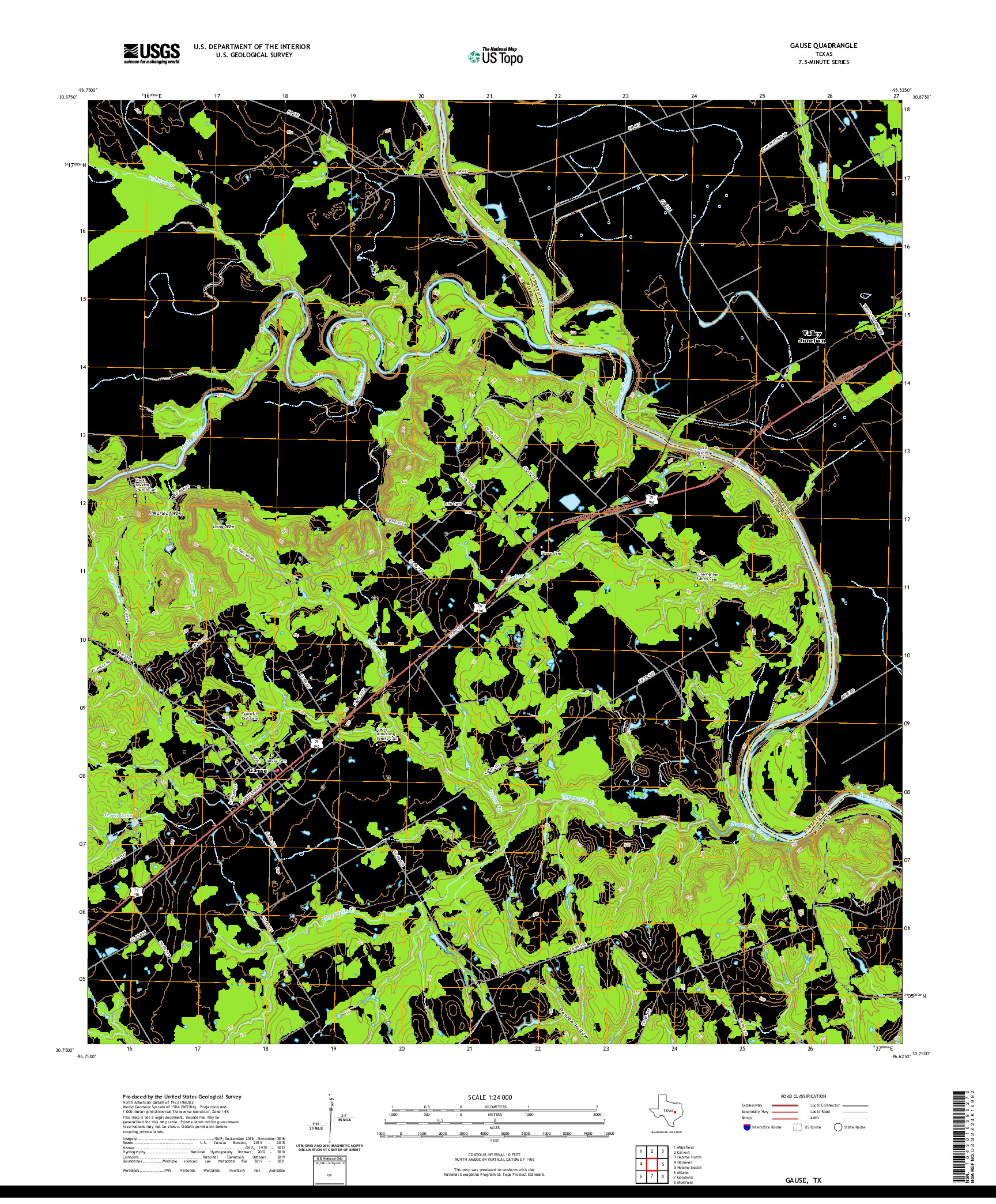 US TOPO 7.5-MINUTE MAP FOR GAUSE, TX