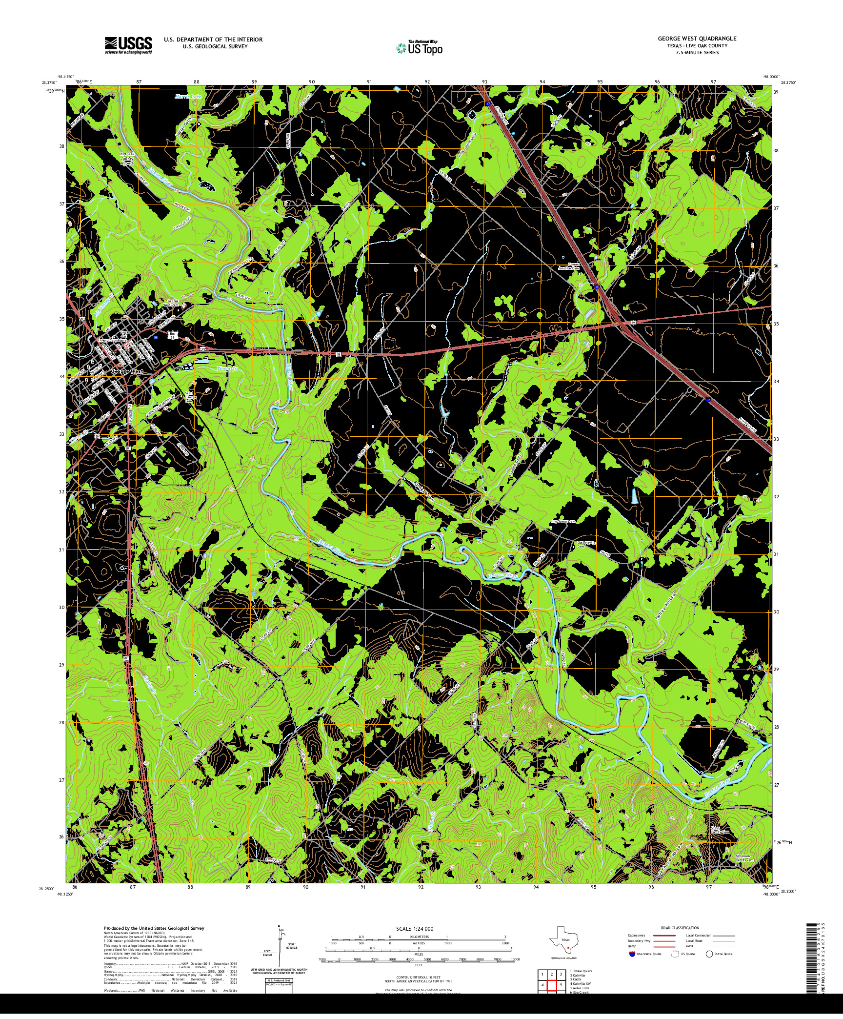 US TOPO 7.5-MINUTE MAP FOR GEORGE WEST, TX