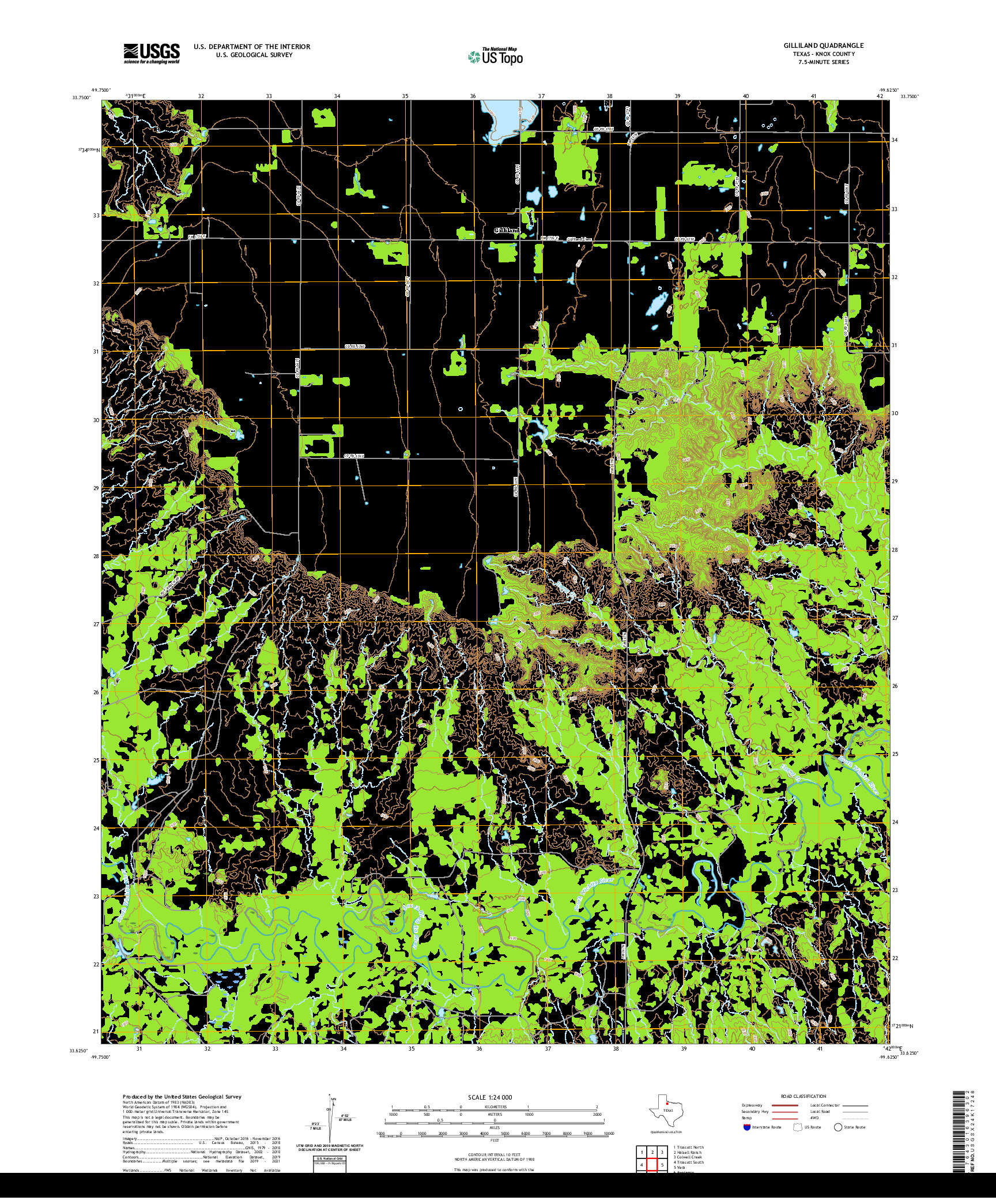 US TOPO 7.5-MINUTE MAP FOR GILLILAND, TX