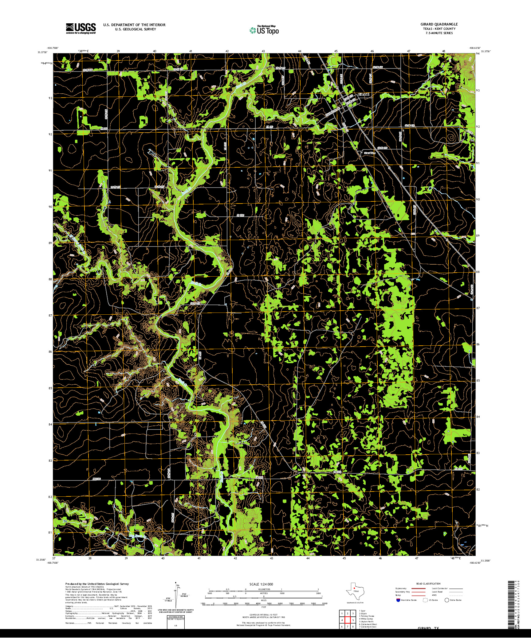 US TOPO 7.5-MINUTE MAP FOR GIRARD, TX