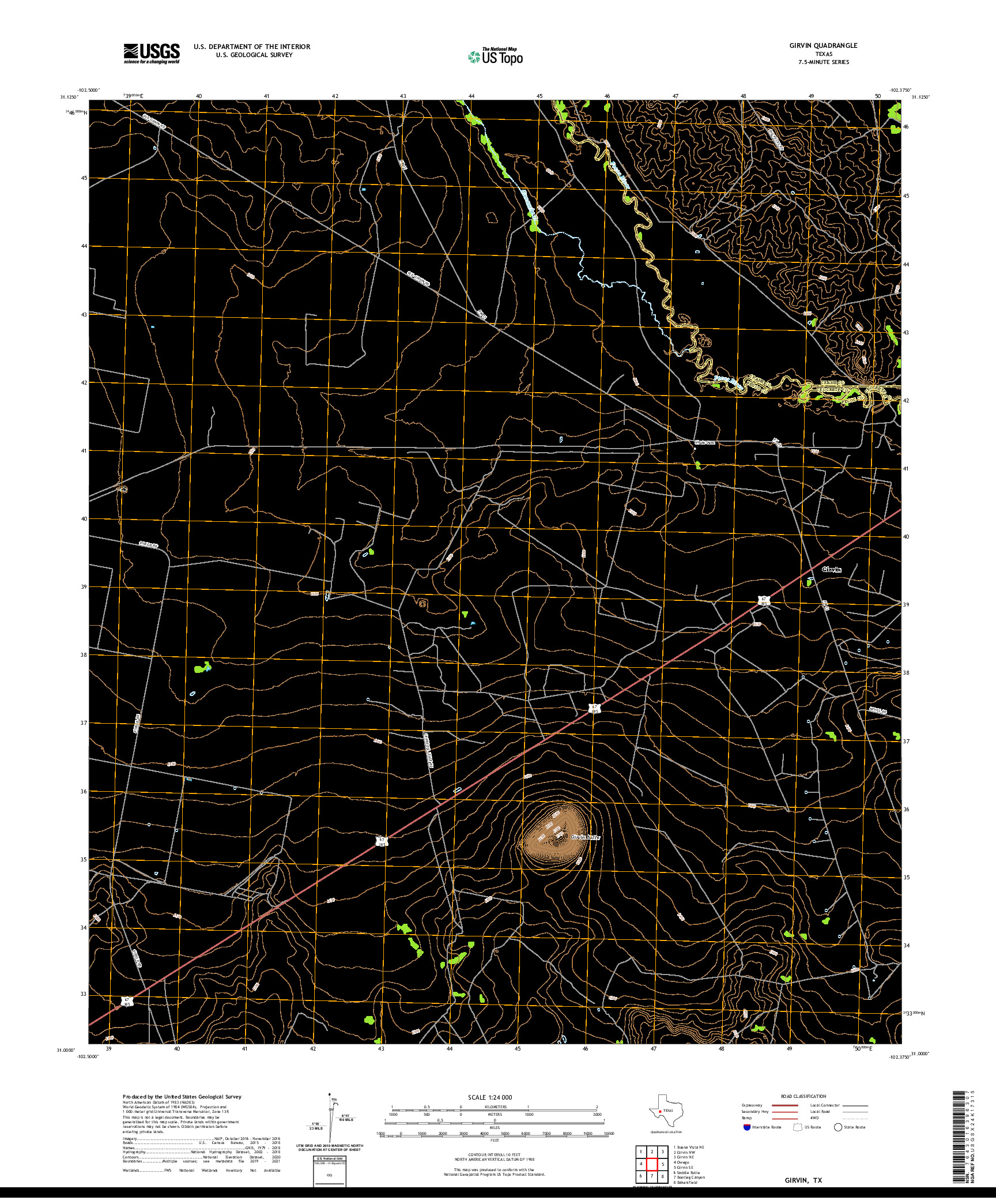 US TOPO 7.5-MINUTE MAP FOR GIRVIN, TX