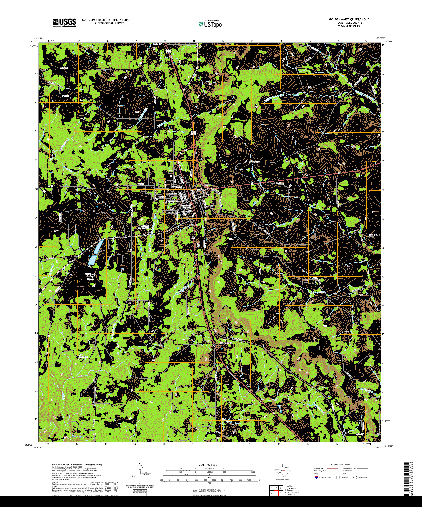 US TOPO 7.5-MINUTE MAP FOR GOLDTHWAITE, TX