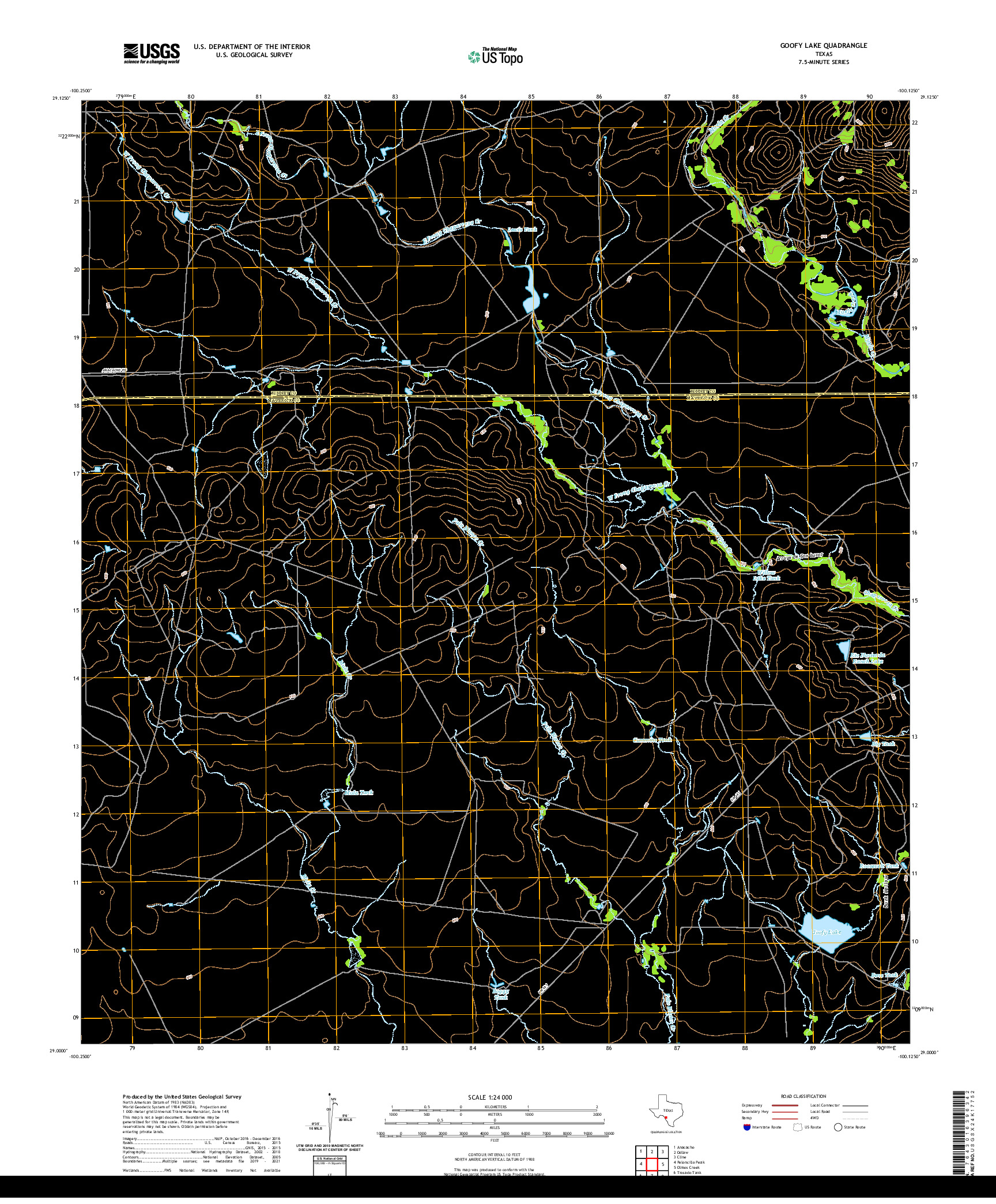 US TOPO 7.5-MINUTE MAP FOR GOOFY LAKE, TX