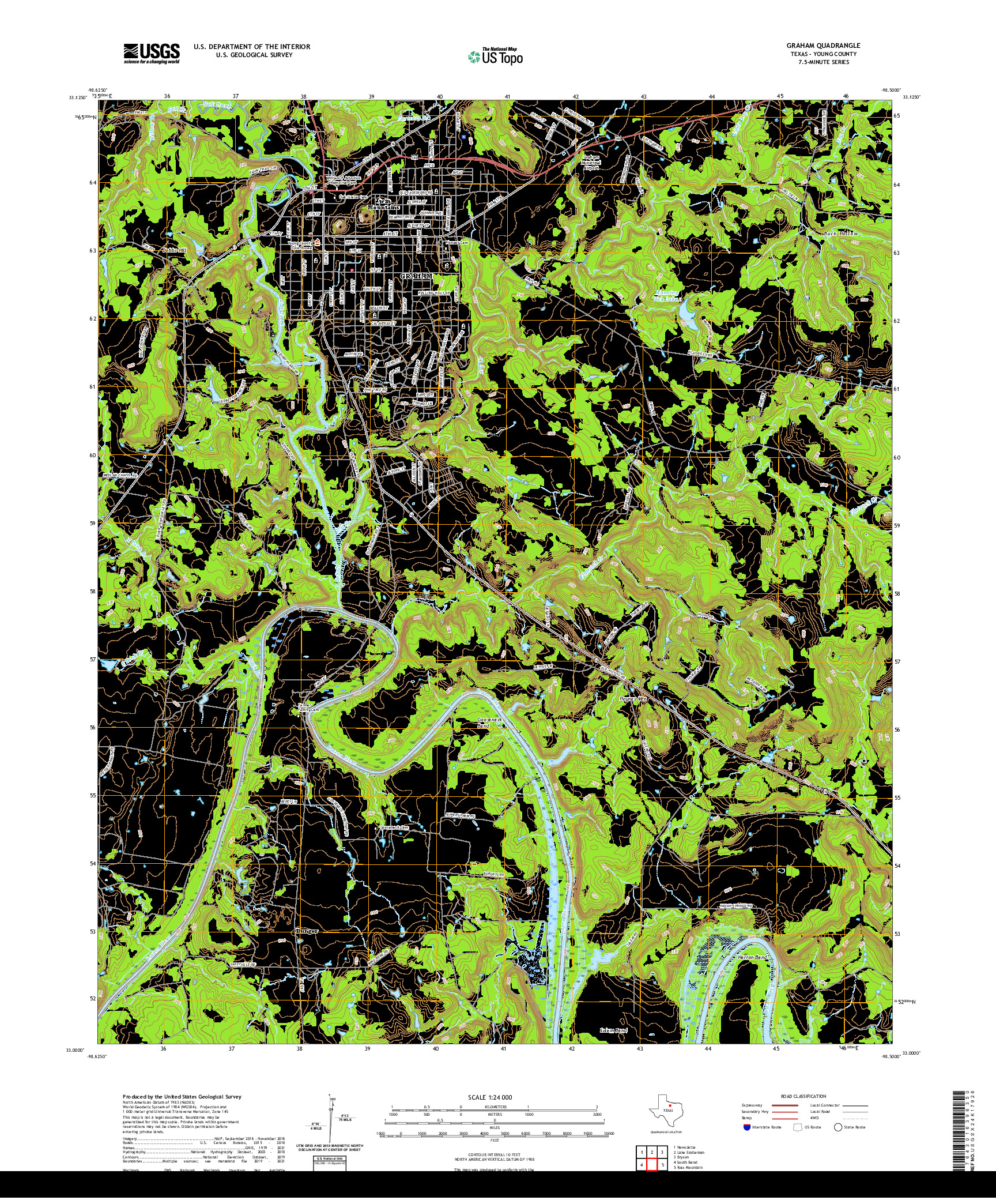 US TOPO 7.5-MINUTE MAP FOR GRAHAM, TX