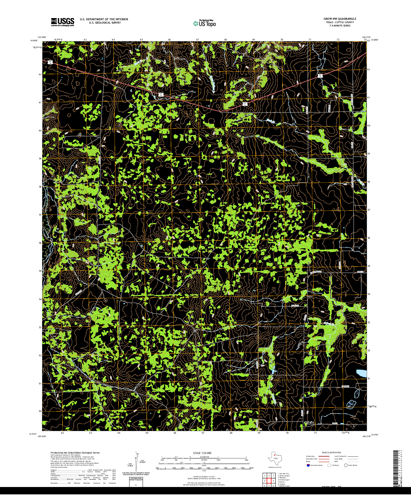 US TOPO 7.5-MINUTE MAP FOR GROW NW, TX