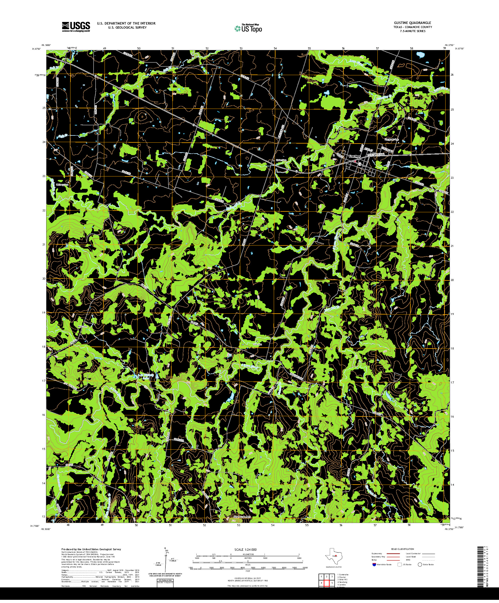 US TOPO 7.5-MINUTE MAP FOR GUSTINE, TX