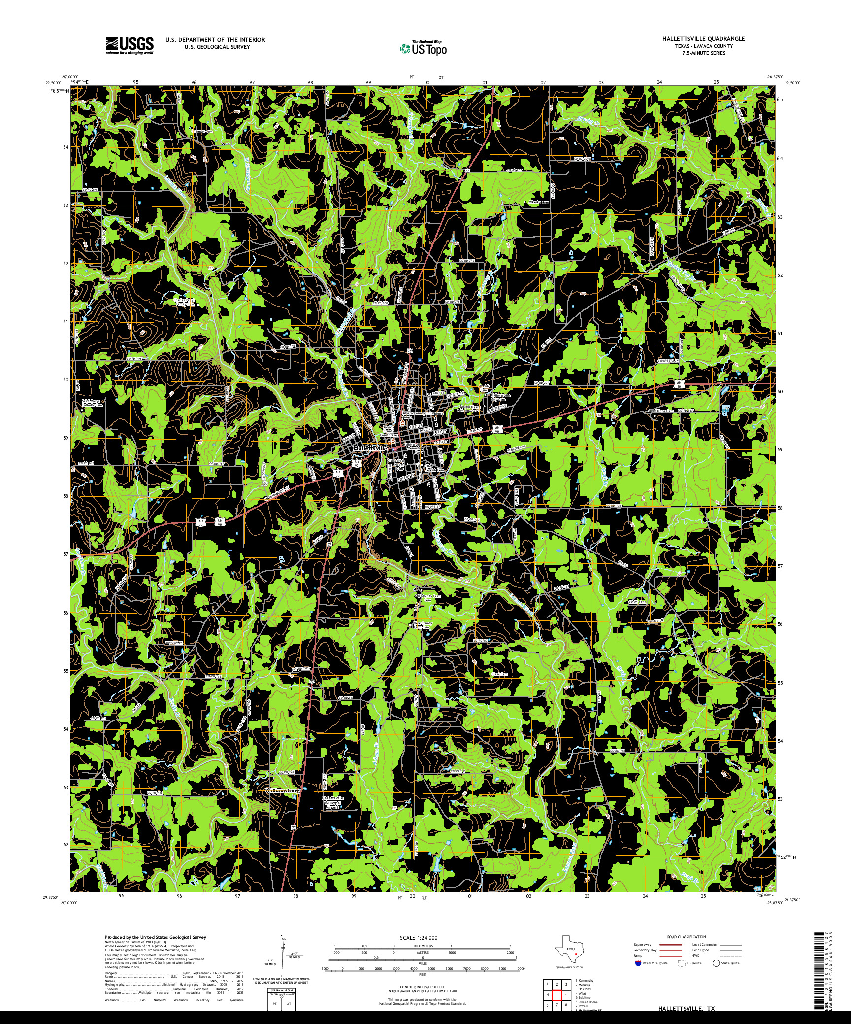 US TOPO 7.5-MINUTE MAP FOR HALLETTSVILLE, TX