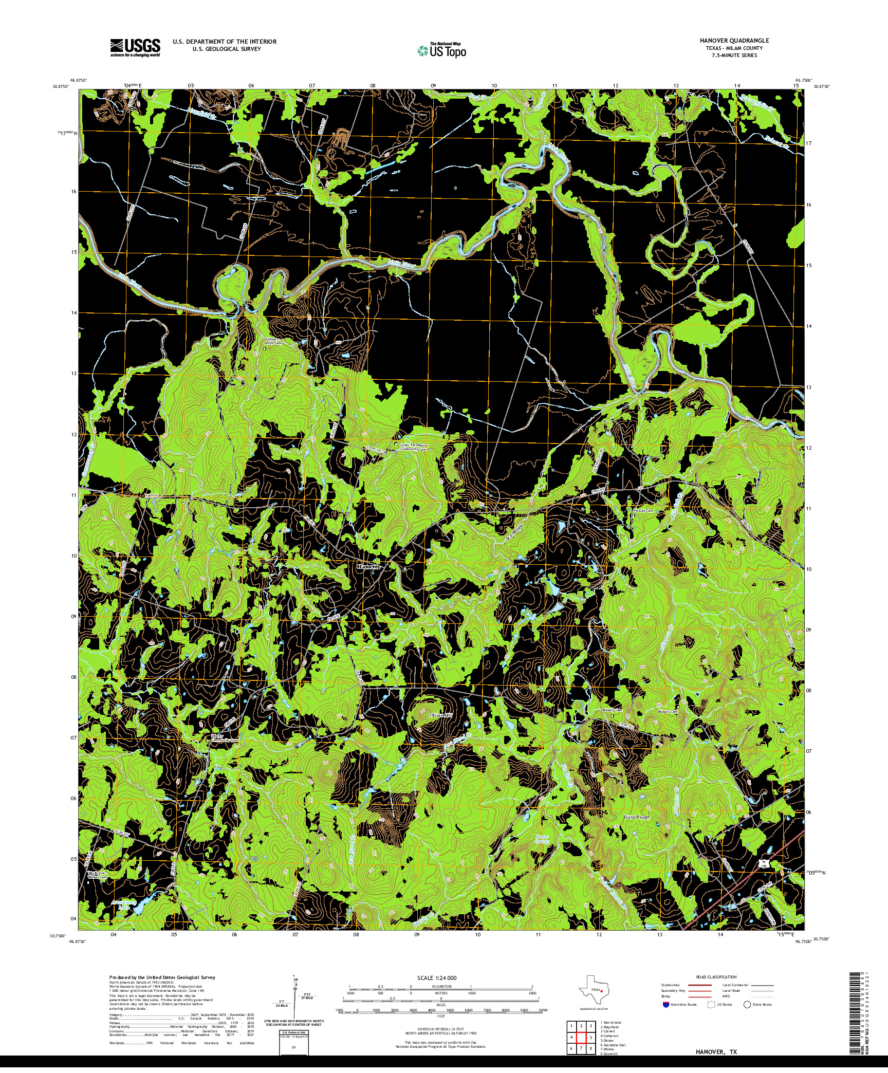 US TOPO 7.5-MINUTE MAP FOR HANOVER, TX