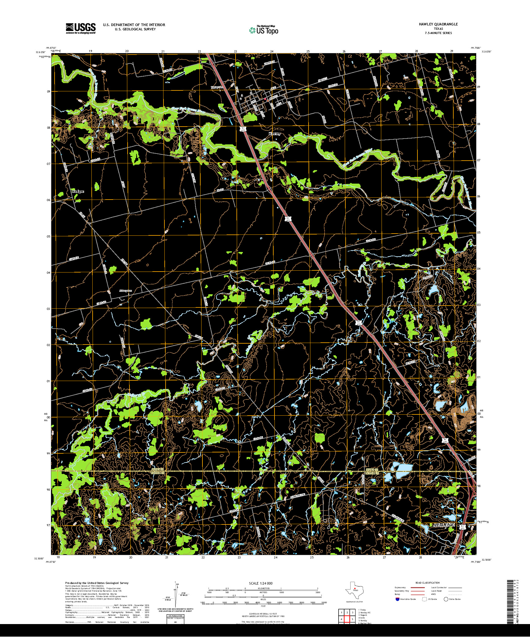 US TOPO 7.5-MINUTE MAP FOR HAWLEY, TX