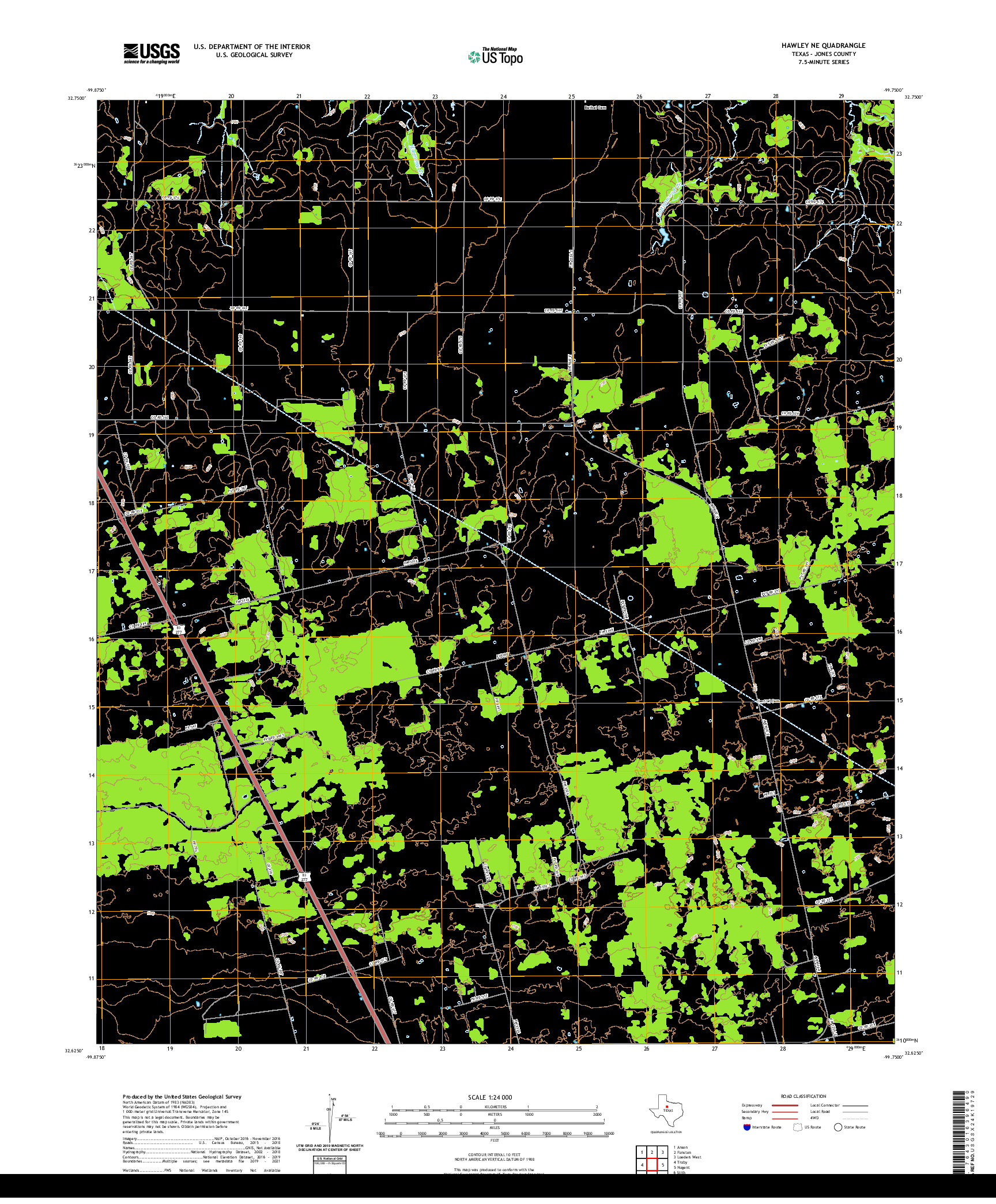 US TOPO 7.5-MINUTE MAP FOR HAWLEY NE, TX