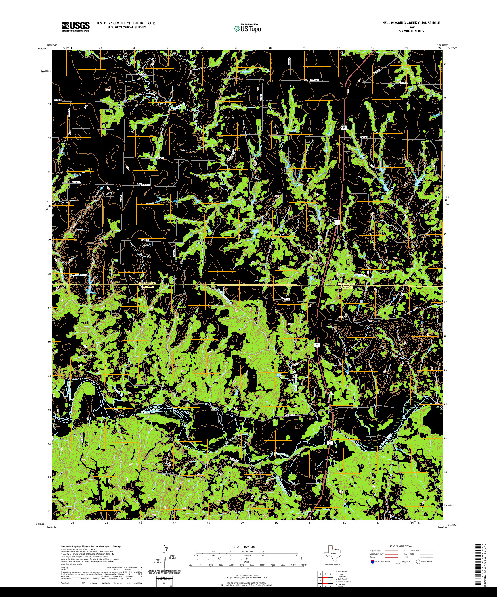 US TOPO 7.5-MINUTE MAP FOR HELL ROARING CREEK, TX