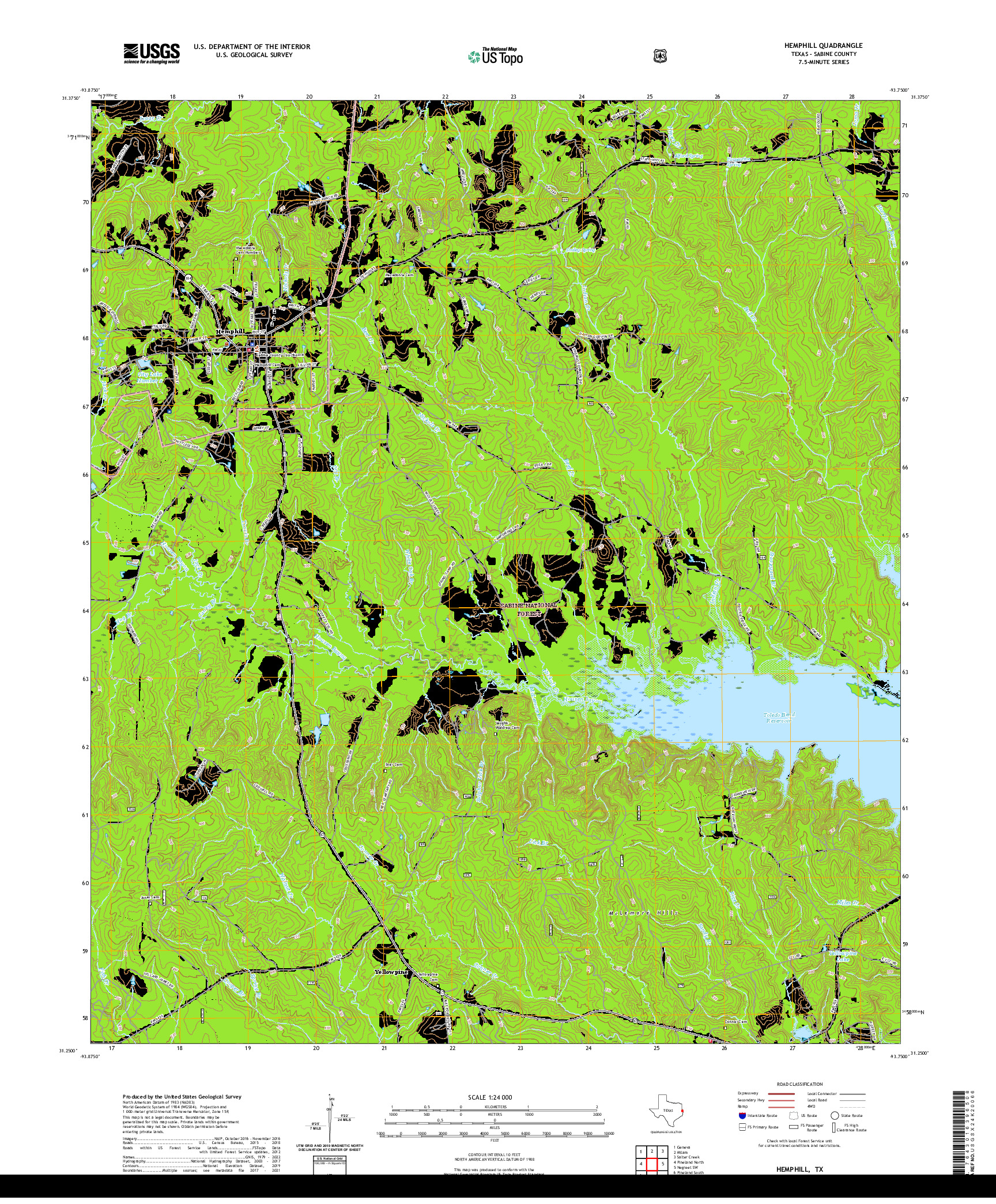 US TOPO 7.5-MINUTE MAP FOR HEMPHILL, TX