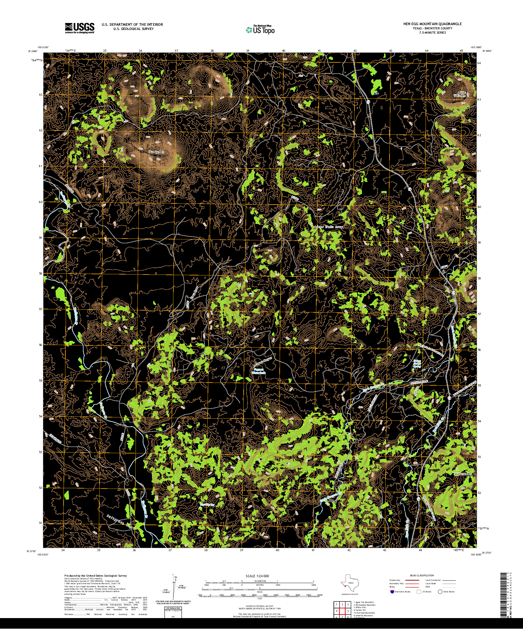 US TOPO 7.5-MINUTE MAP FOR HEN EGG MOUNTAIN, TX