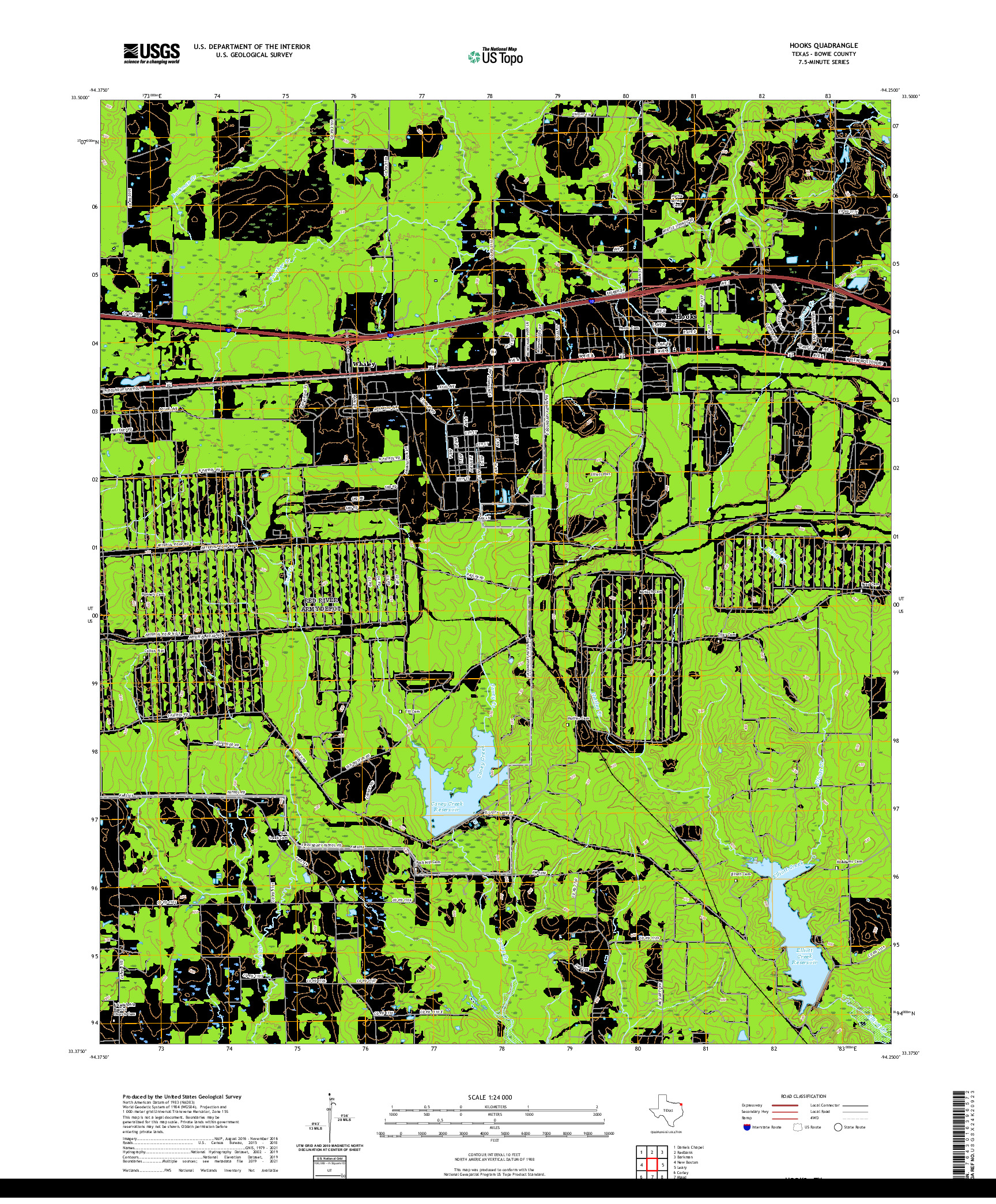 US TOPO 7.5-MINUTE MAP FOR HOOKS, TX