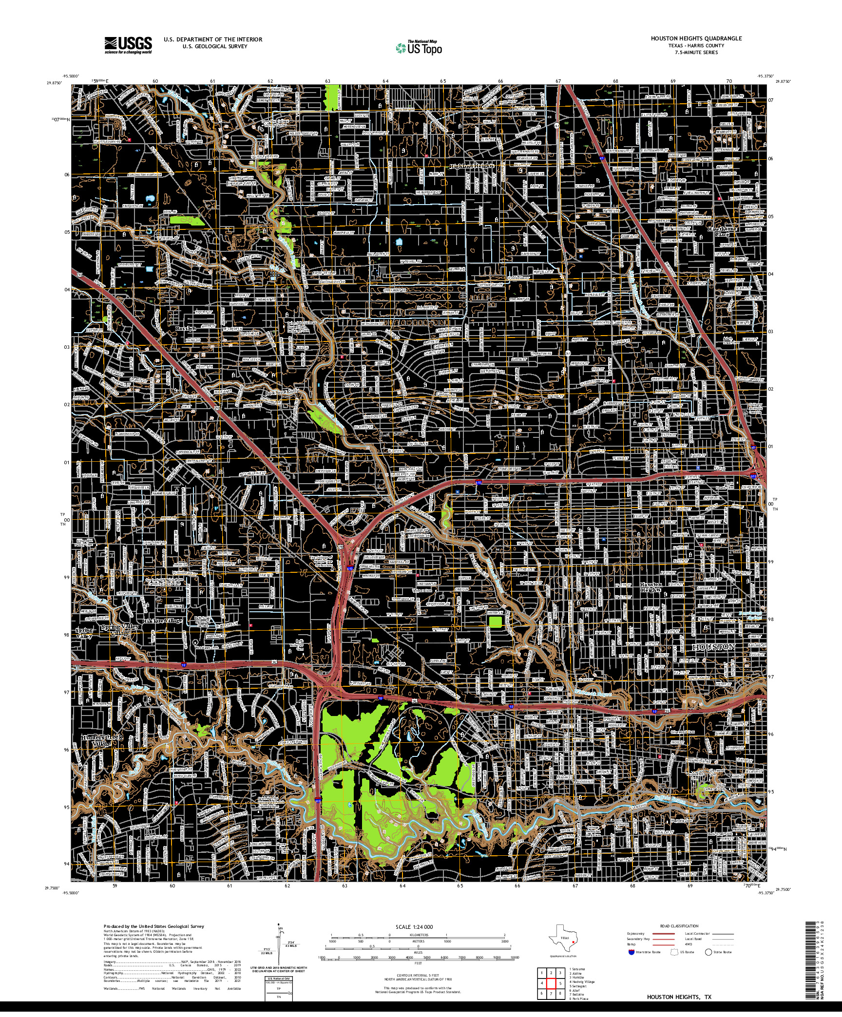 US TOPO 7.5-MINUTE MAP FOR HOUSTON HEIGHTS, TX