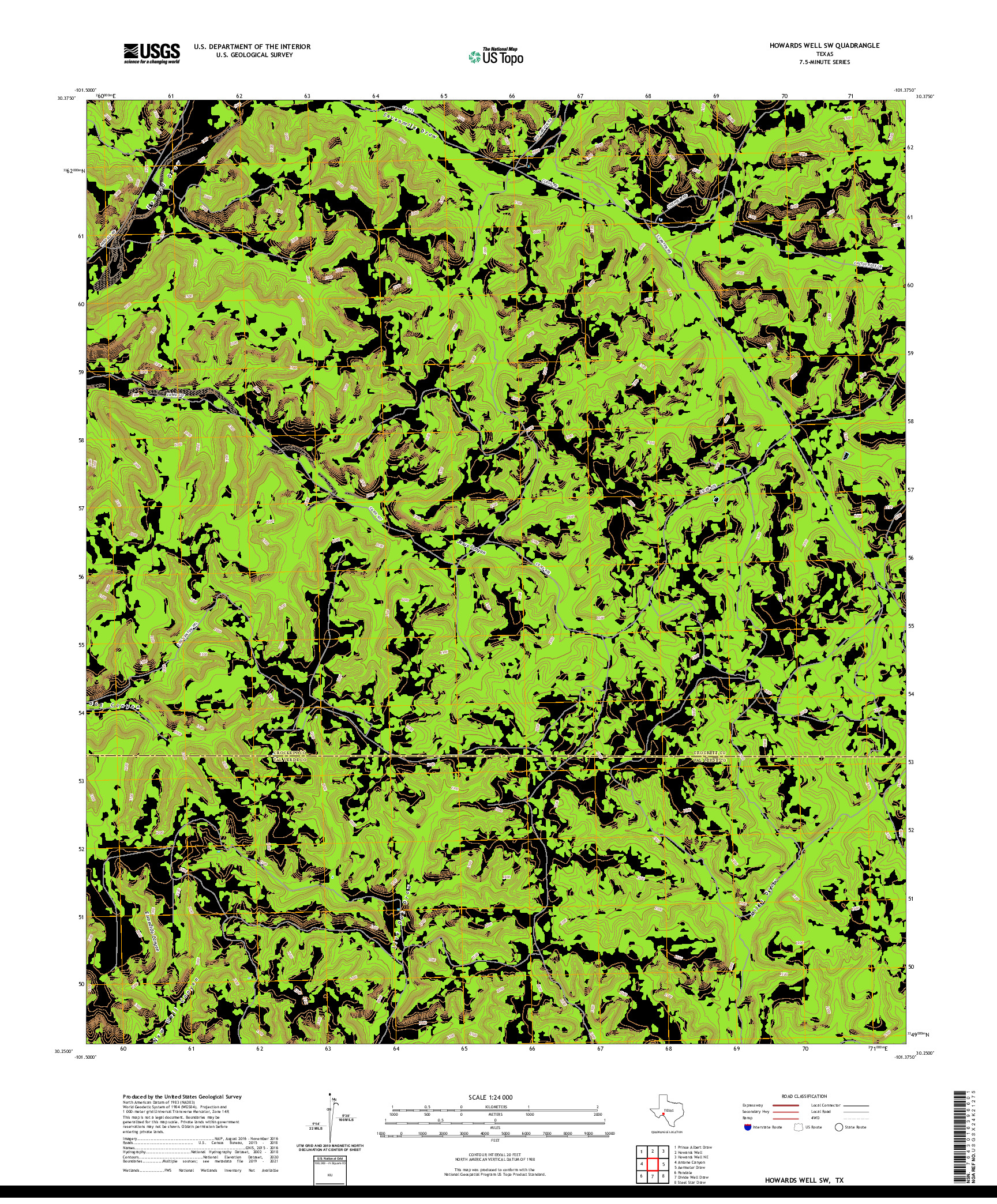 US TOPO 7.5-MINUTE MAP FOR HOWARDS WELL SW, TX