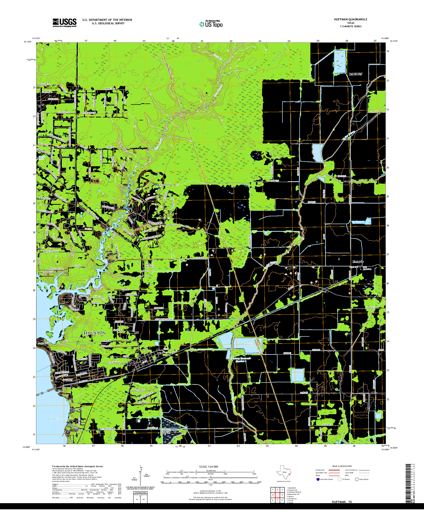 US TOPO 7.5-MINUTE MAP FOR HUFFMAN, TX