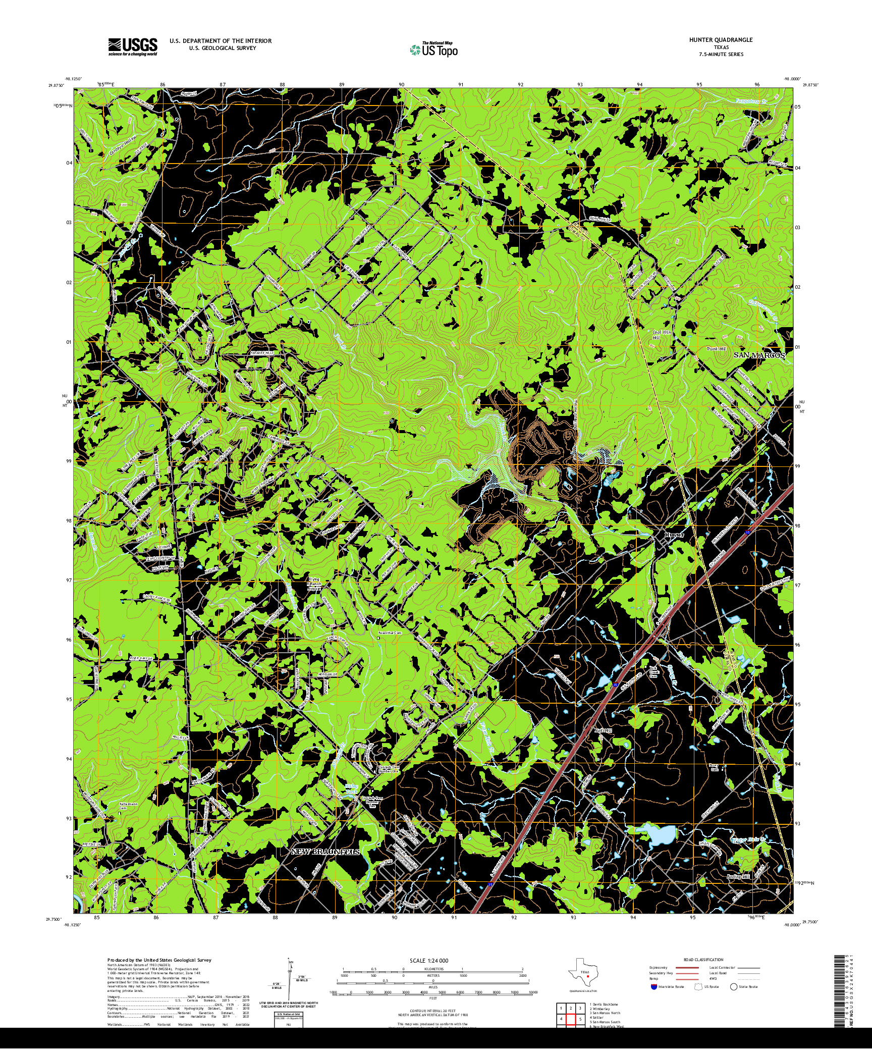 US TOPO 7.5-MINUTE MAP FOR HUNTER, TX