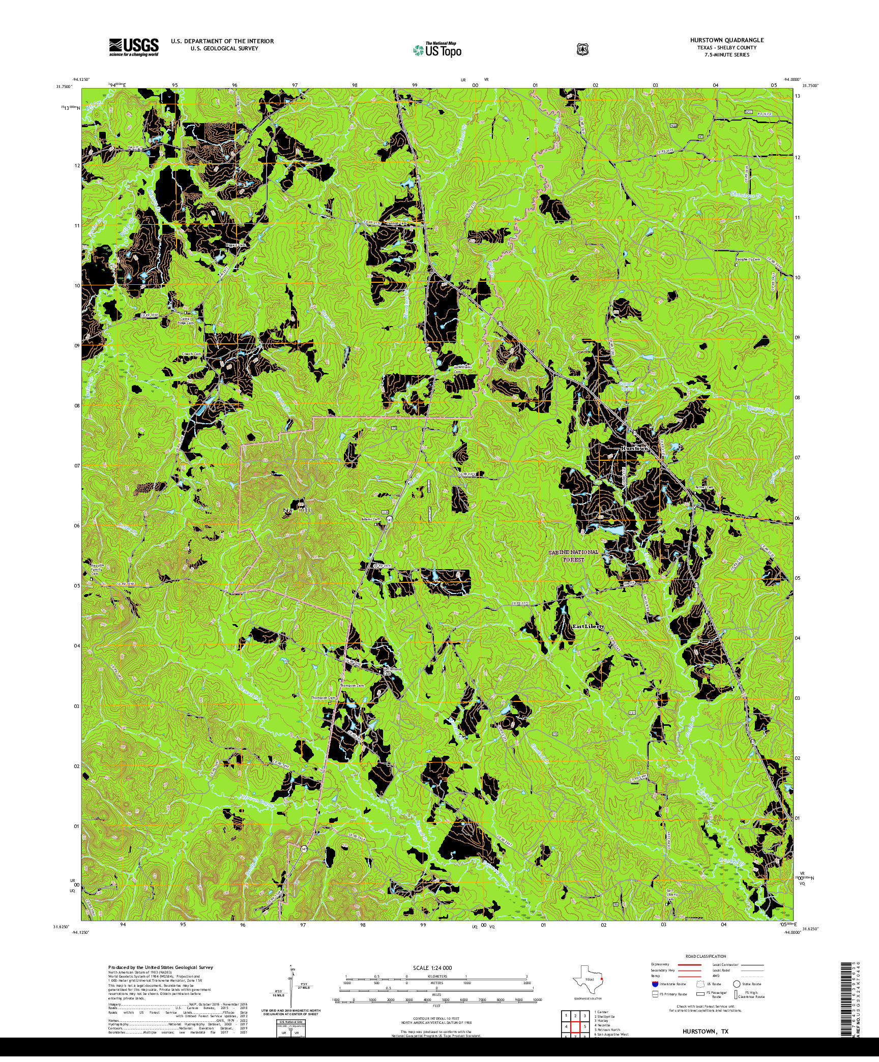 US TOPO 7.5-MINUTE MAP FOR HURSTOWN, TX