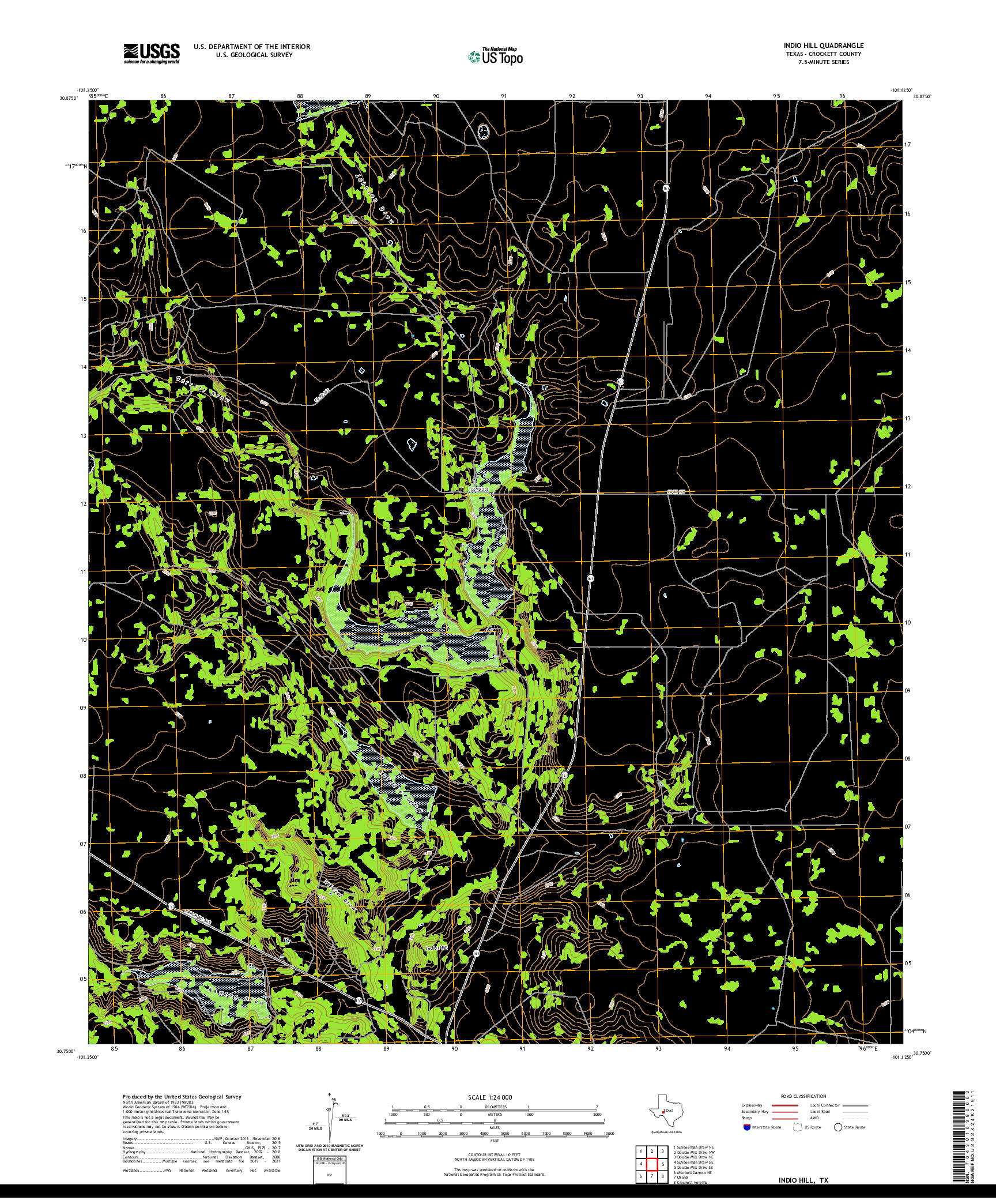 US TOPO 7.5-MINUTE MAP FOR INDIO HILL, TX