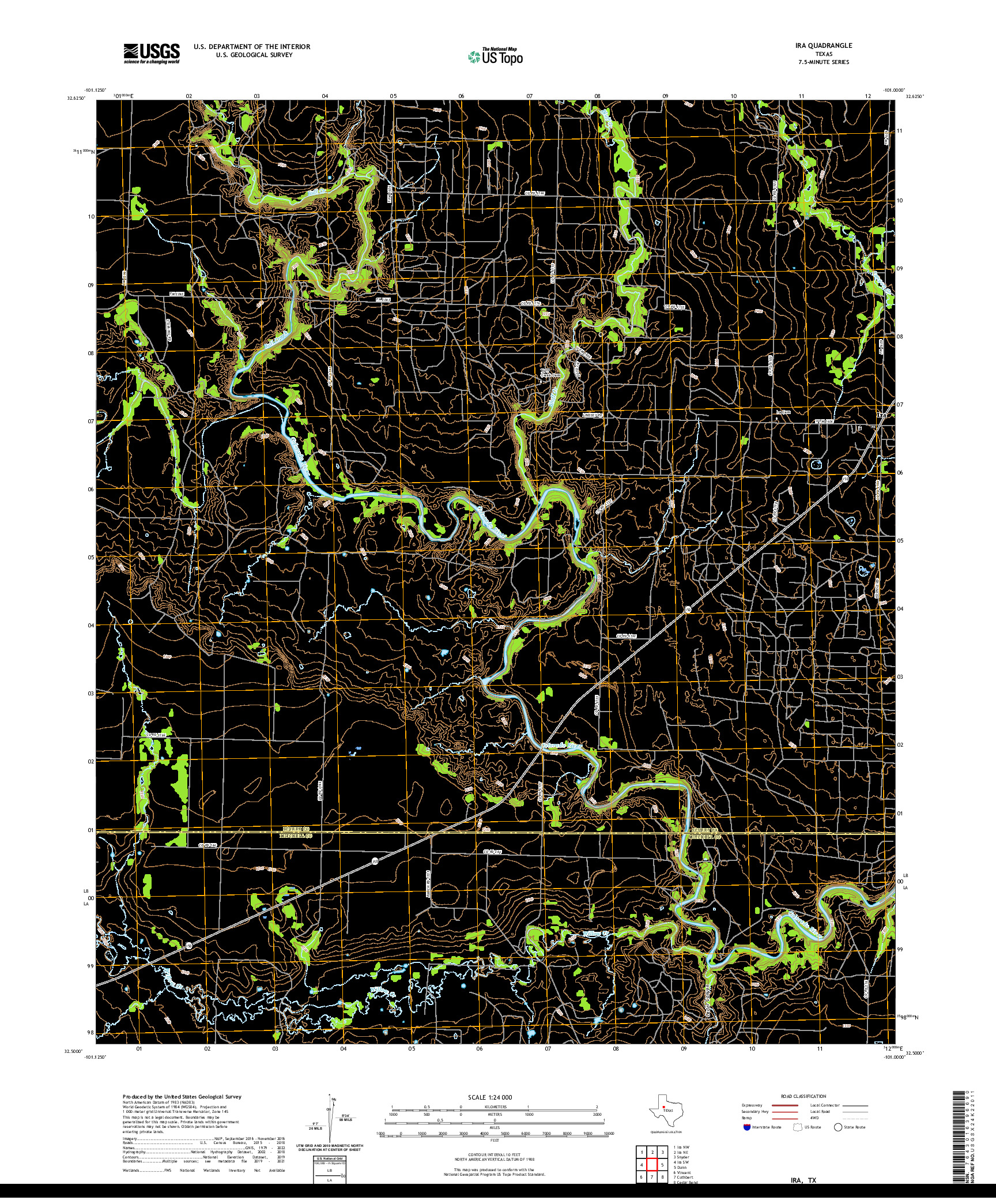 US TOPO 7.5-MINUTE MAP FOR IRA, TX