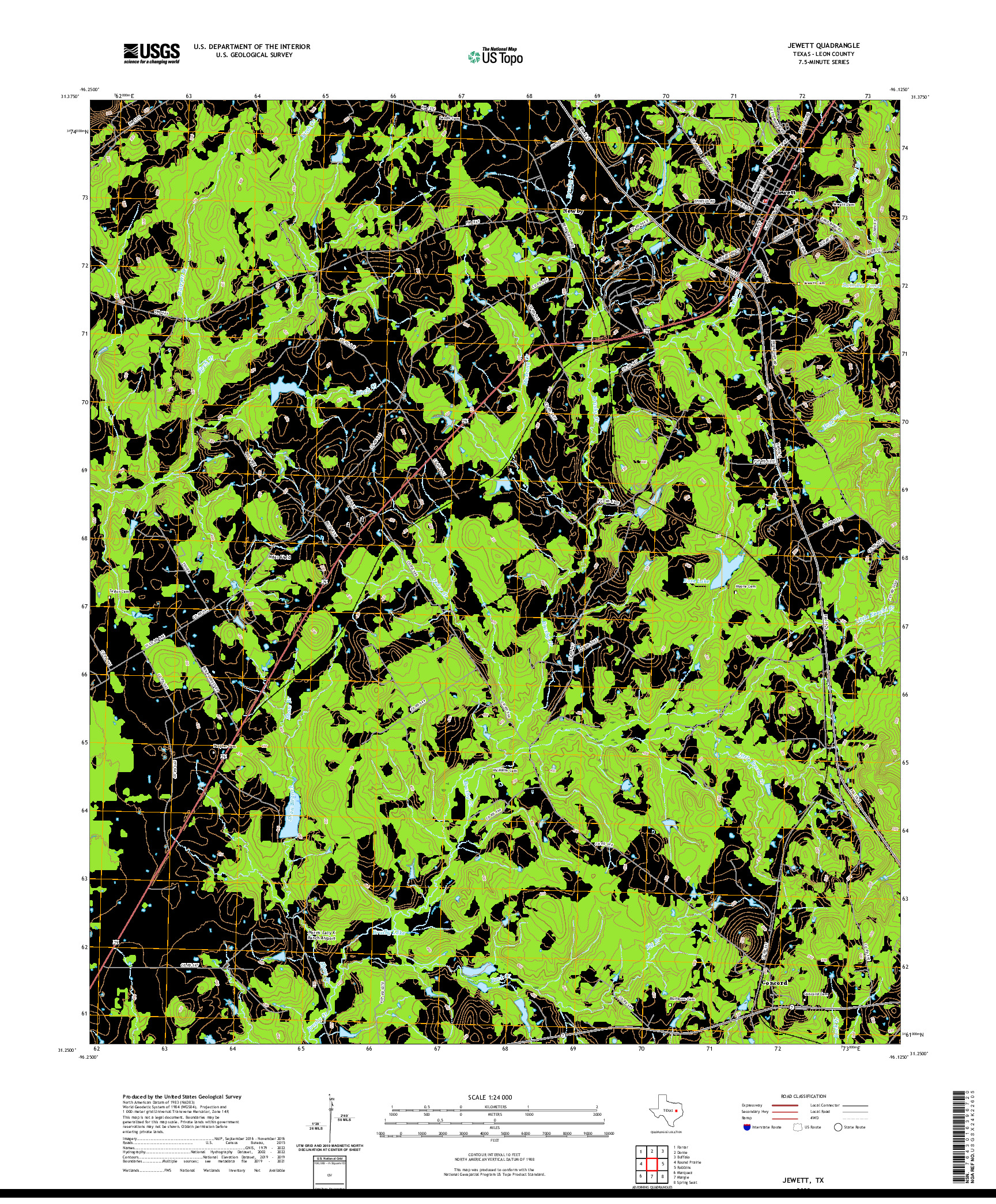 US TOPO 7.5-MINUTE MAP FOR JEWETT, TX