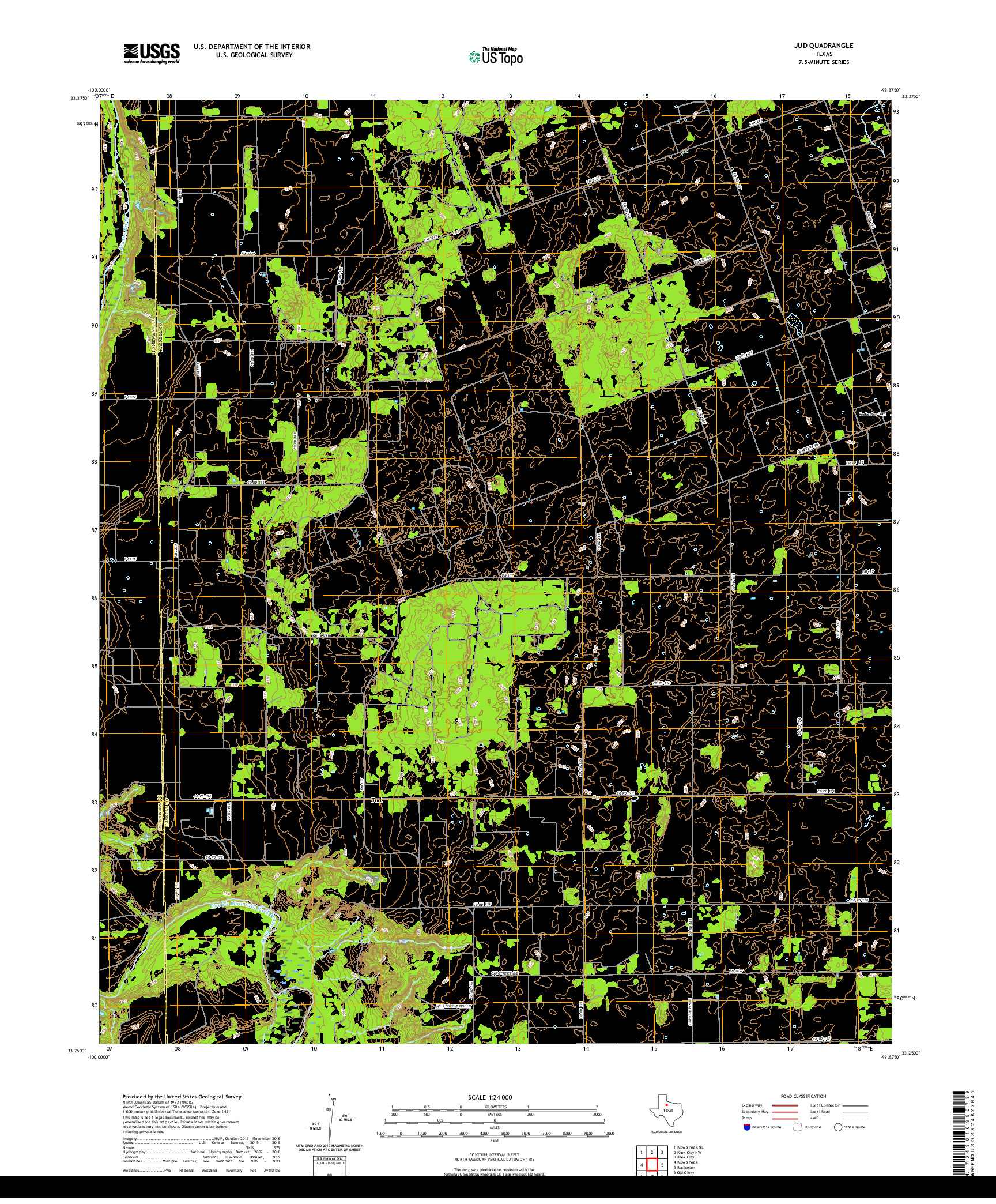 US TOPO 7.5-MINUTE MAP FOR JUD, TX